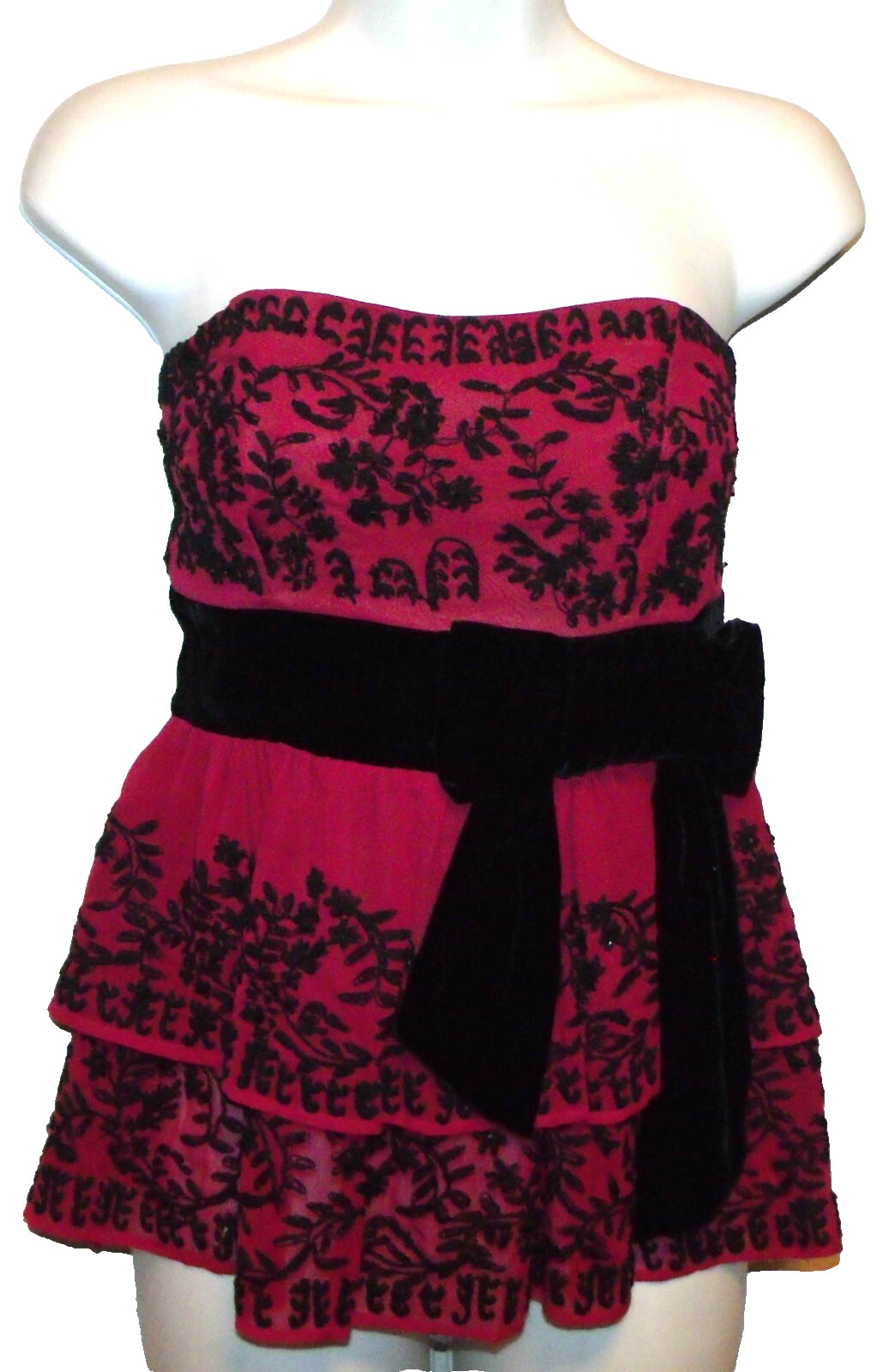 Vtg Y2K PLENTY by TRACY REESE silk boned beaded velvet bow peplum bustier top 6
