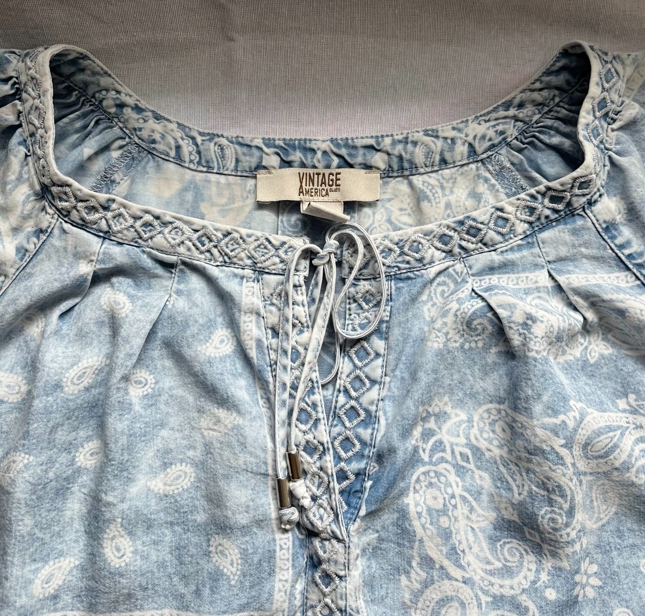 VINTAGE AMERICA BLUES Womens Top L Blue Raglan sleeve Lyocell Excellent