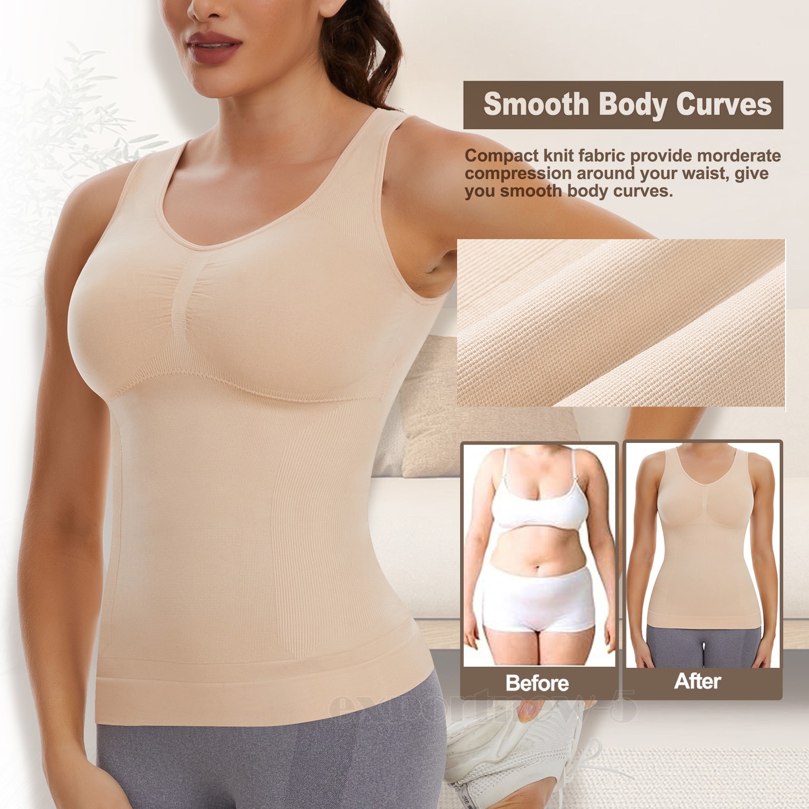 Womens Cami Shaper with Built in Bra Tummy Control Camisole Tank Top Body Shaper