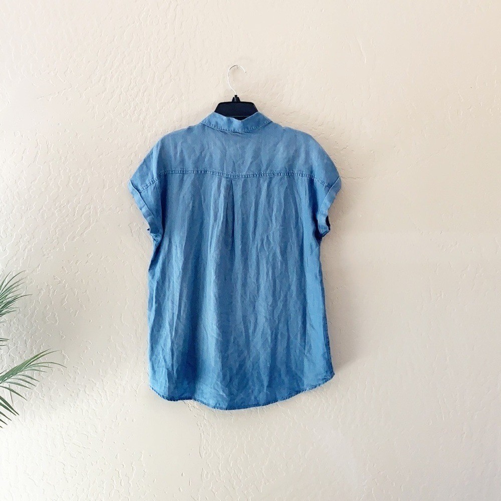 dip Button Up Front Pockets Blue Shirt