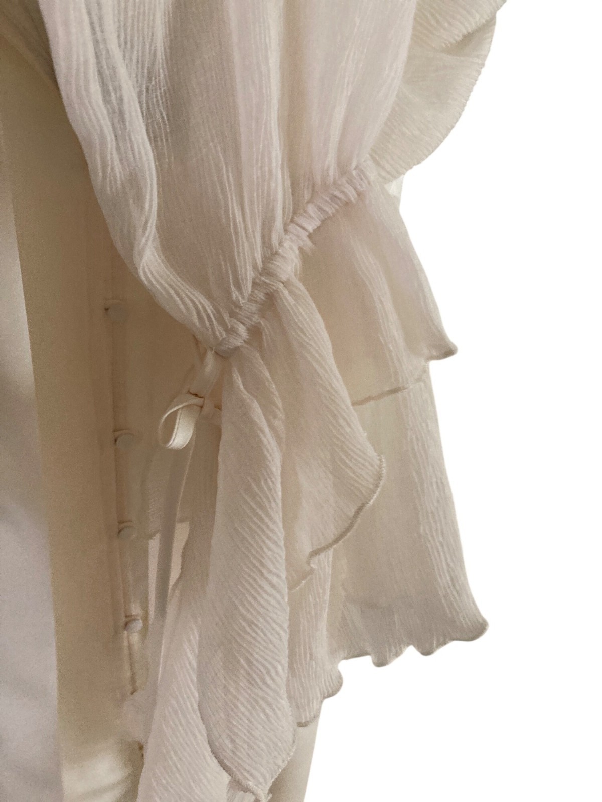 Garcia Women’s Ivory Satin Button Down Front Tie Multi Tiered Sleeves Varies NWT