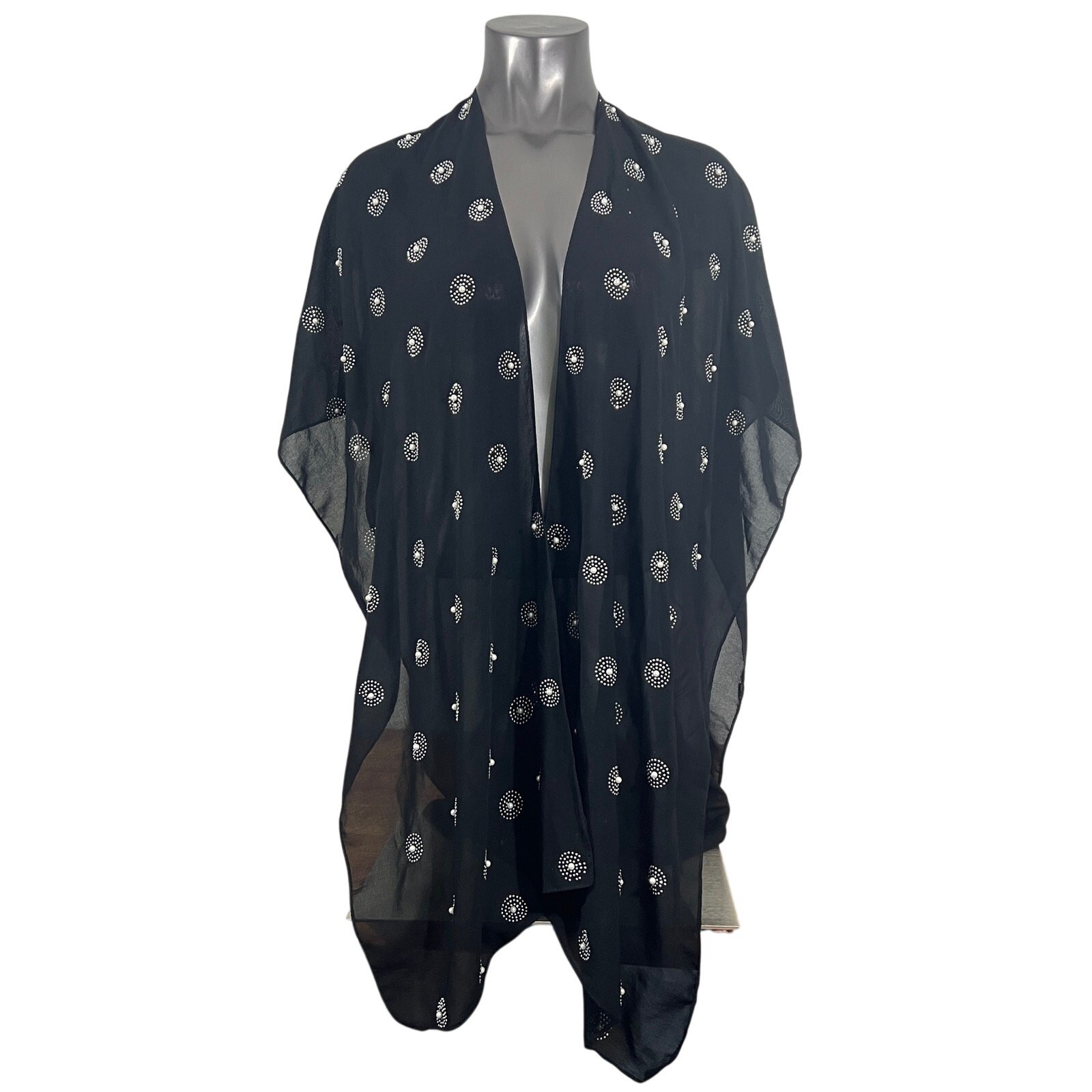 Jessica McClintock Women’s Sheer Cover Up Caftan Black Pearl Circles One Size