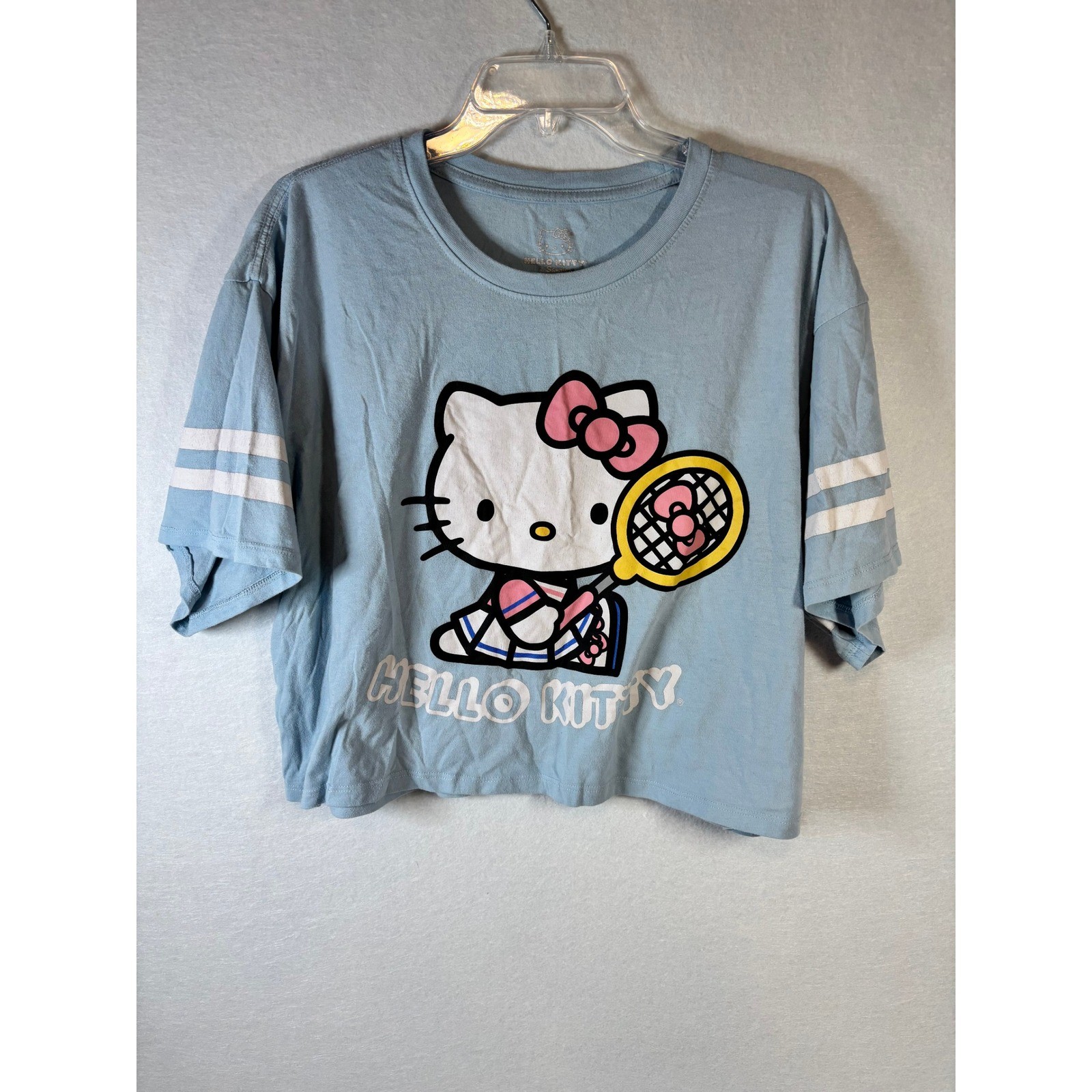 Hello Kitty Sanrio Tennis Graphic Crop Top Light Blue Y2K Sporty Tee XL