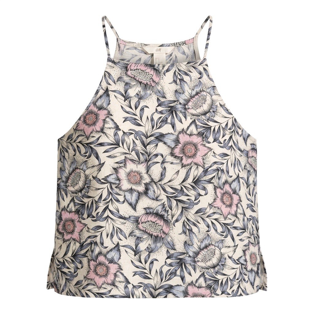 HM Women Floral Halter Neck Camisole Top Pink Blue Cream Size M