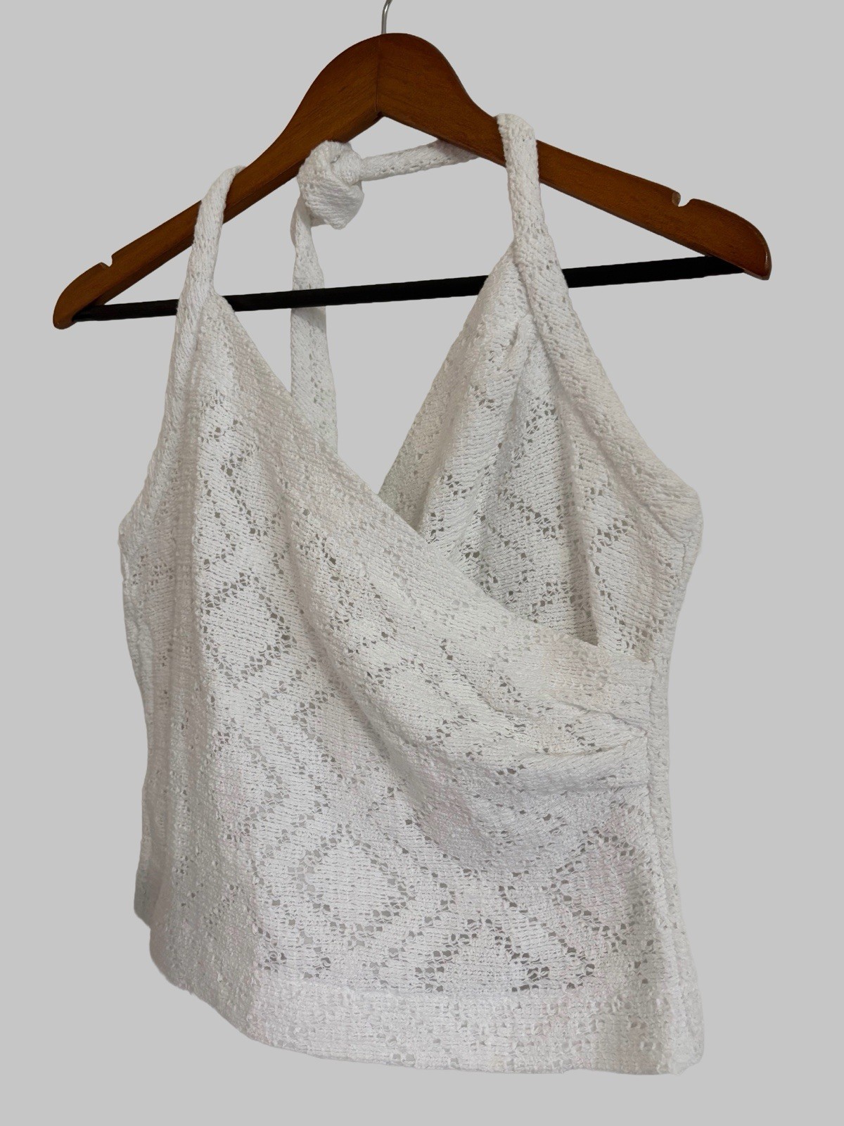 IRO Crochet Halter Cropped Tank Top Tie V-Neck White Size 38