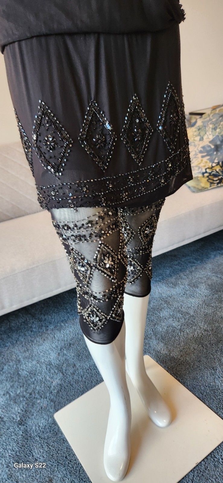 T-11 Designer sexy beaded mesh tunic Black Medium NWT