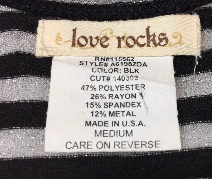 LOVE ROCKS SZ M Tank Top Striped Metallic Thread Stretch Shirt Made USA