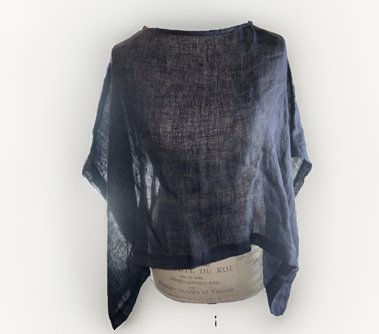 Eileen Fisher Women’s S/M Organic Linen Gauze Bateau Neck Poncho Side-Tie Navy