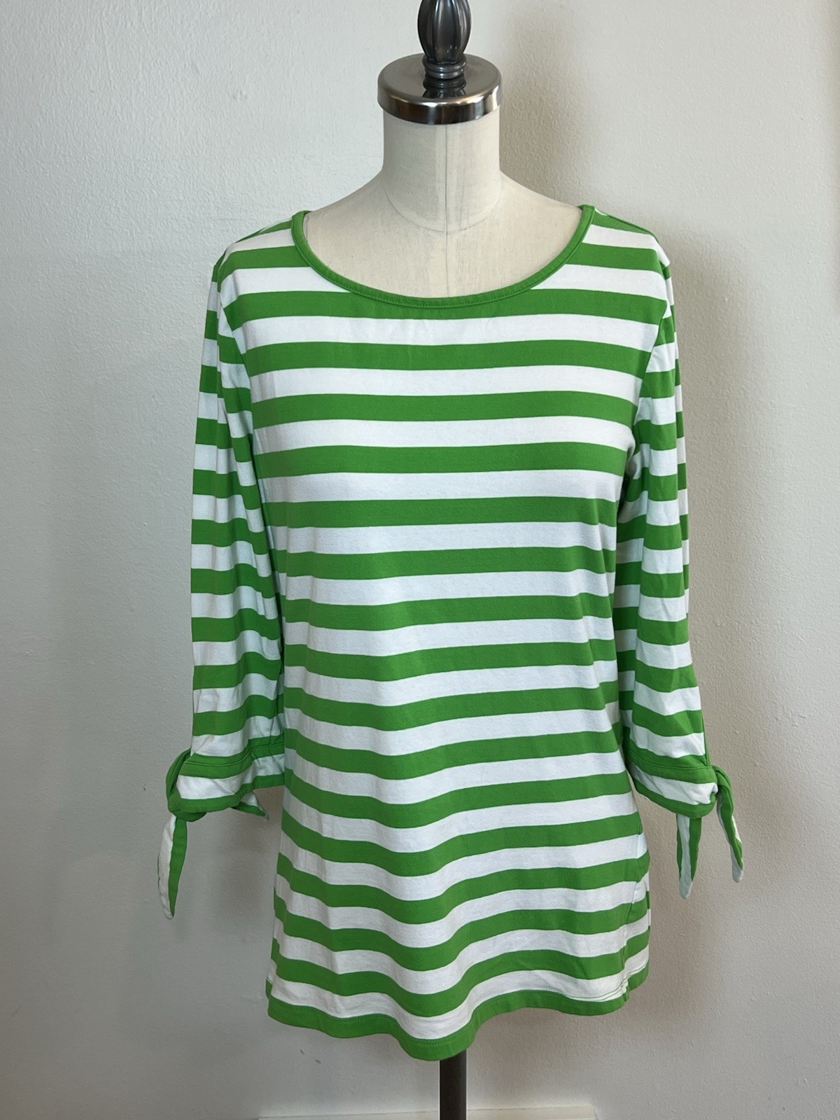 Chadwick’s Of Boston Shirt Women’s M Green White Striped Pullover Cotton Stretch