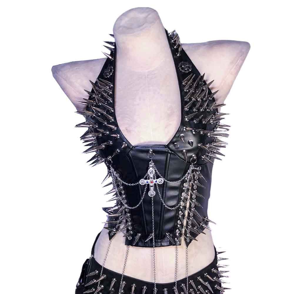 Goth Tops Spiked Gothic Tank Y2K Emo Clothing Punk Rock Clothes Vkei Grunge Q2
