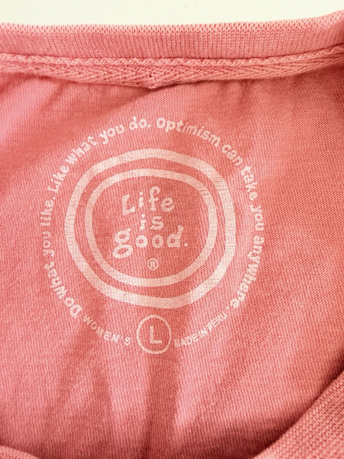 Life Is Good Pink Tee Women Size Large Night Life FLAWS