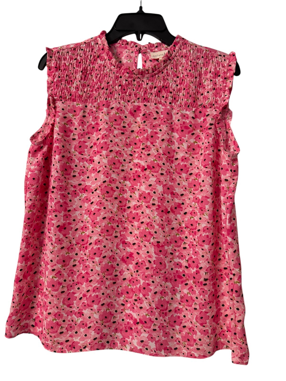 Maison Jules Womens Medium Pink Floral Smocked Flutter Sleeve Blouse Top