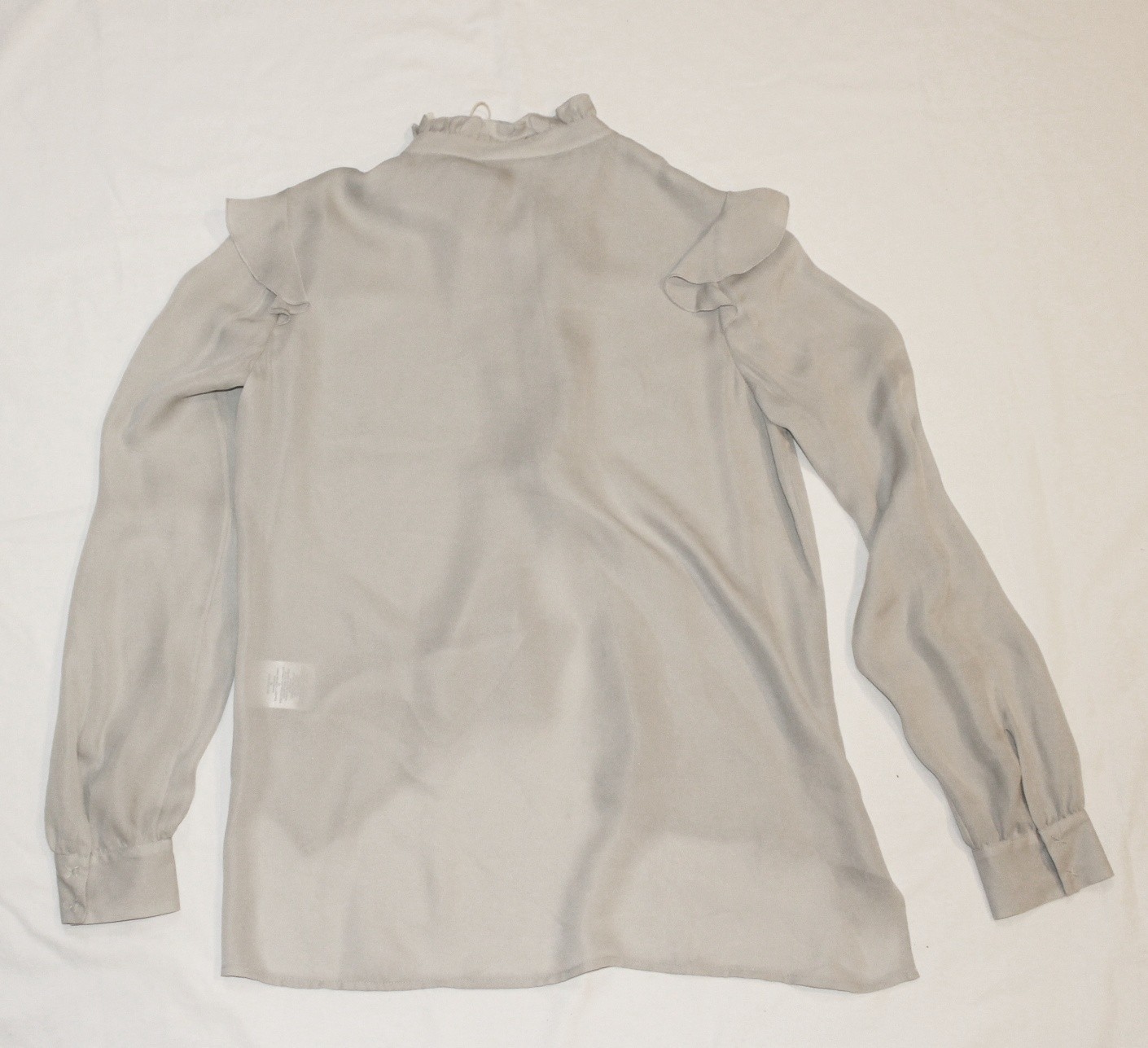 NEW Go Silk Lady Mary Blouse Women XS X-SMALL Sea Salt Gray Ruffled Blouse $330
