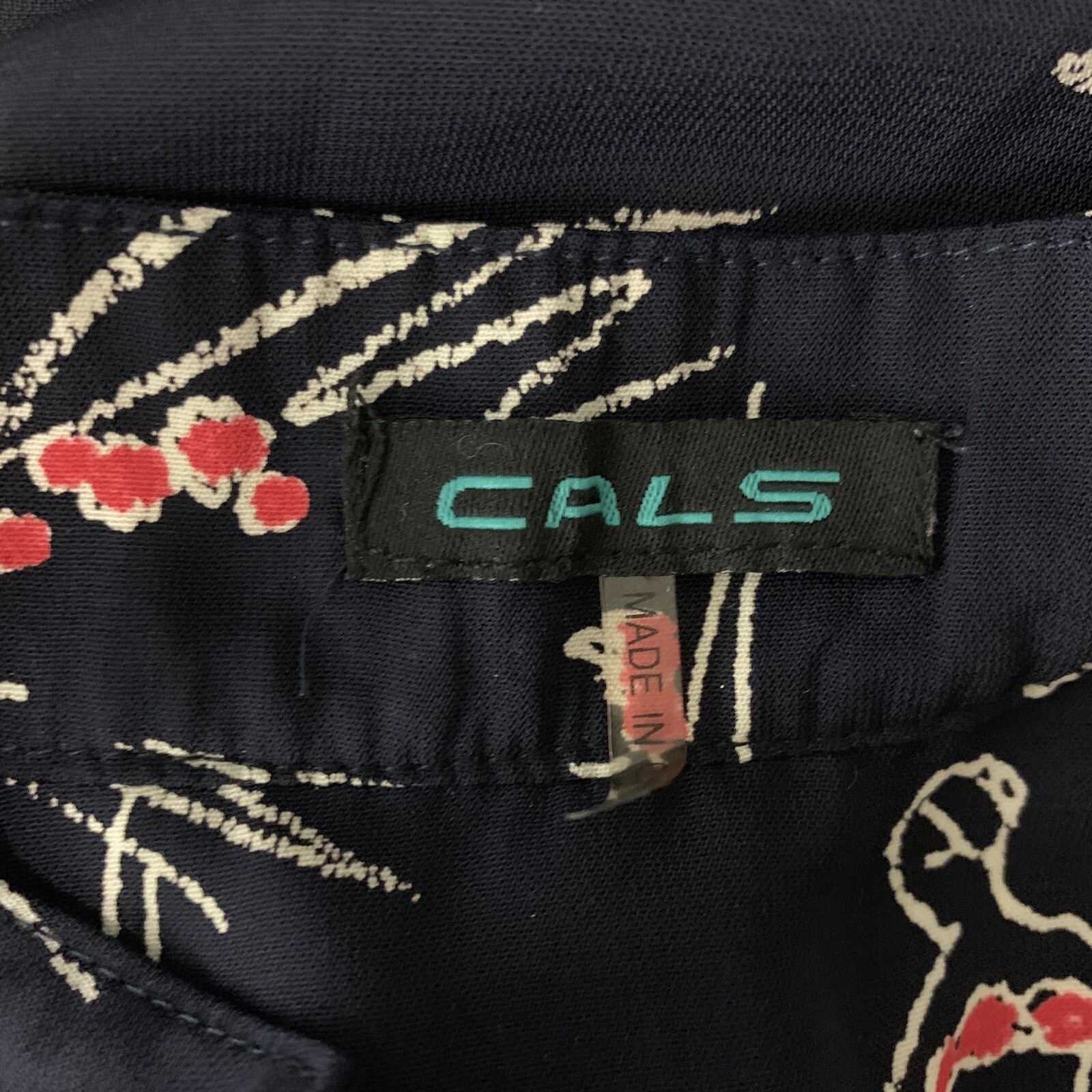 Cals Blouse XS Navy Floral 34 Sleeve Button Down Lightweight Boho Chic