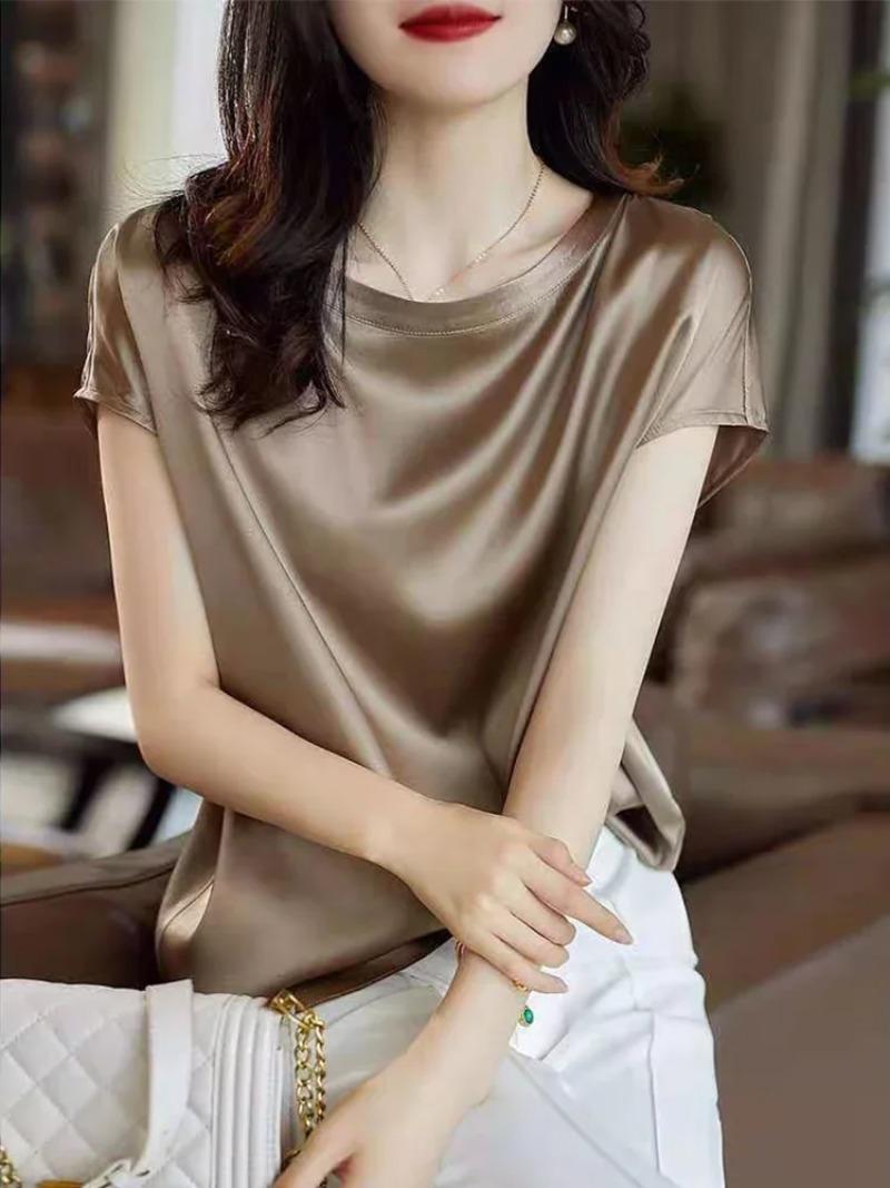 Women’s Silk Shirt Loose Short-sleeved T-shirt Mulberry Silk Top Pullover Blouse