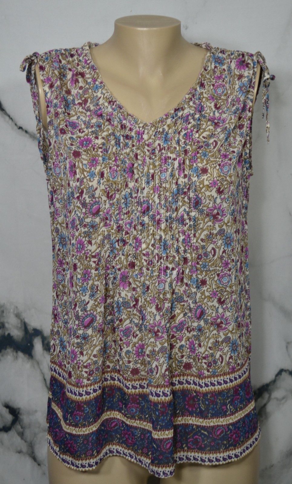 WESTPORT 1962 NEW NWT Sheer Taupe Purple Multicolor Floral Sleeveless Top Medium