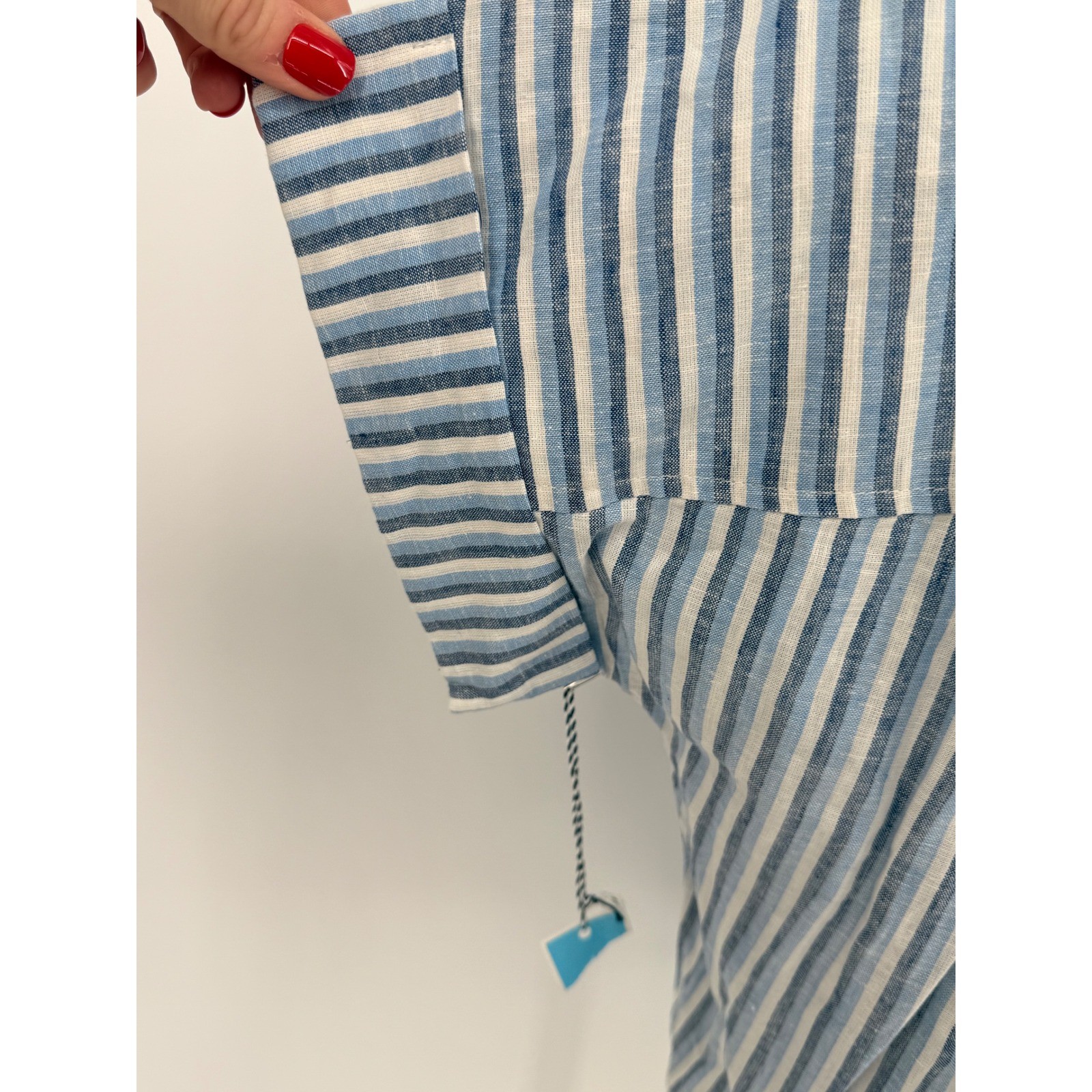 Draper James RSVP Striped Linen Blend Shirt Top Women’s M Blue White