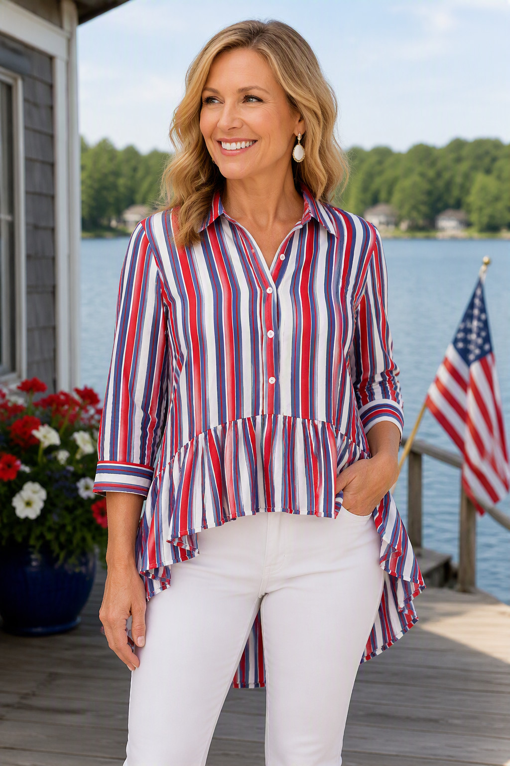 Velvet Heart striped peplum button-down top size L