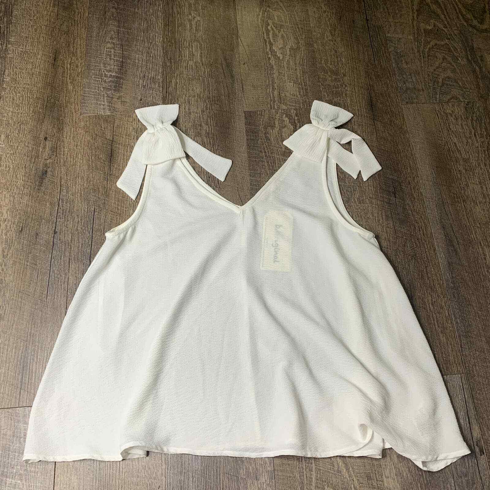 B. Original Shoe Fly Top Womens Large White Sleeveless Tie Shoulder Casual Boho
