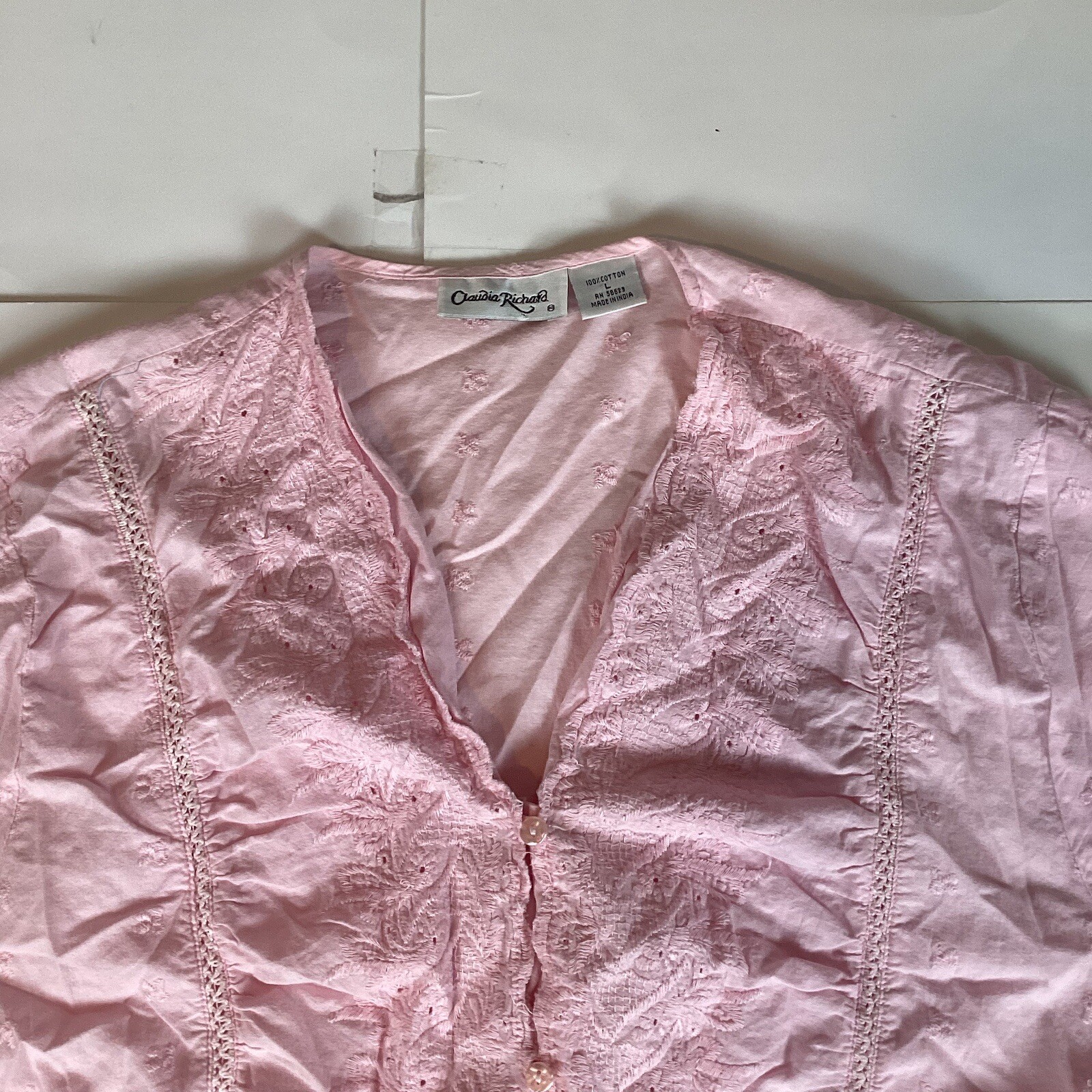 Claudia Richard Womens Blouse Button Up Shirt Top Size Large Stretch Comfort