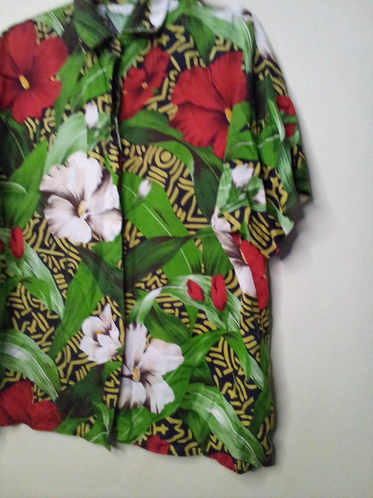 Jack Winter Shirt Women M Button Up Short Sleeve Tropical Print Green Red