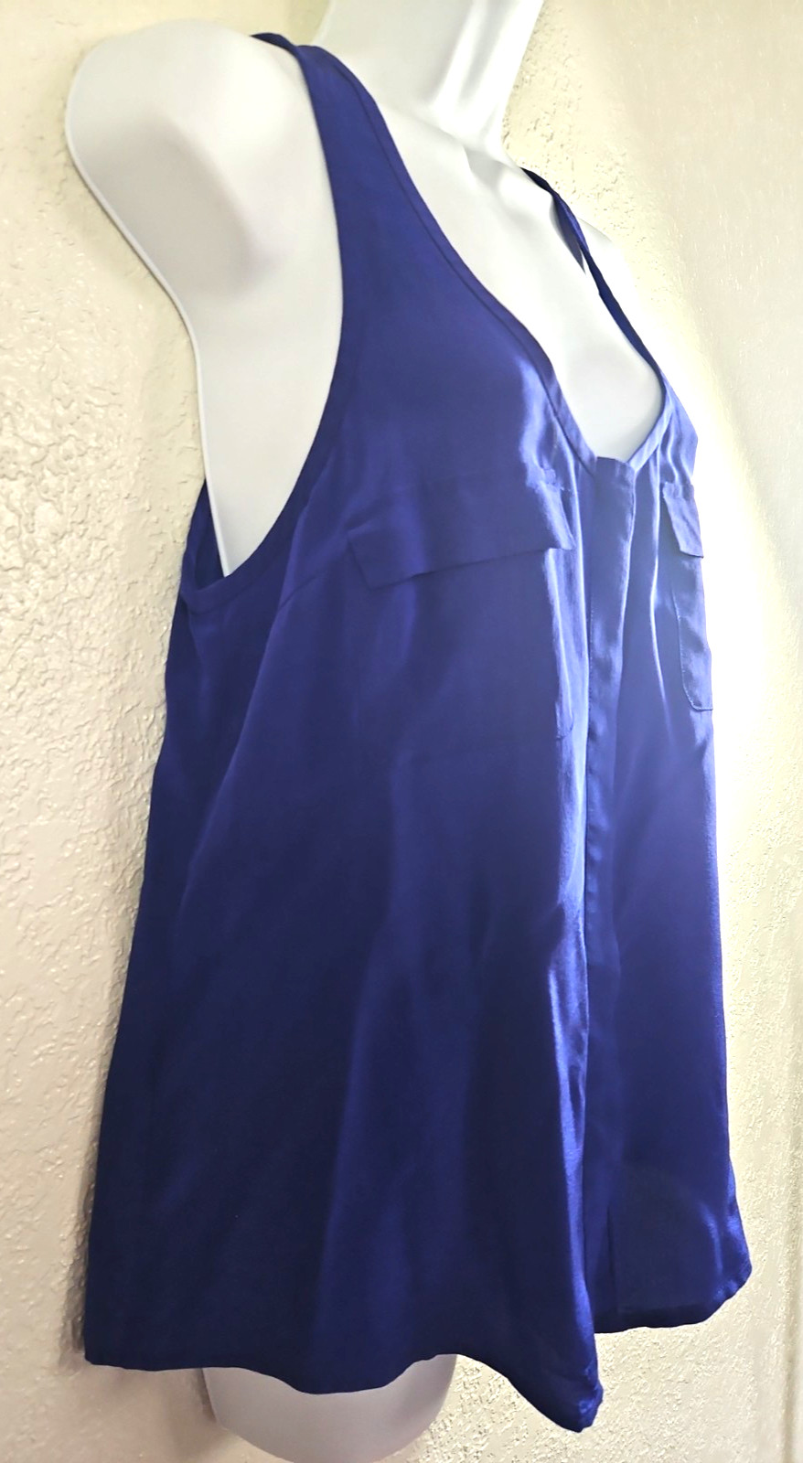 Joie XS Electric Blue Silk Scoop Neck Tank Top Button Front