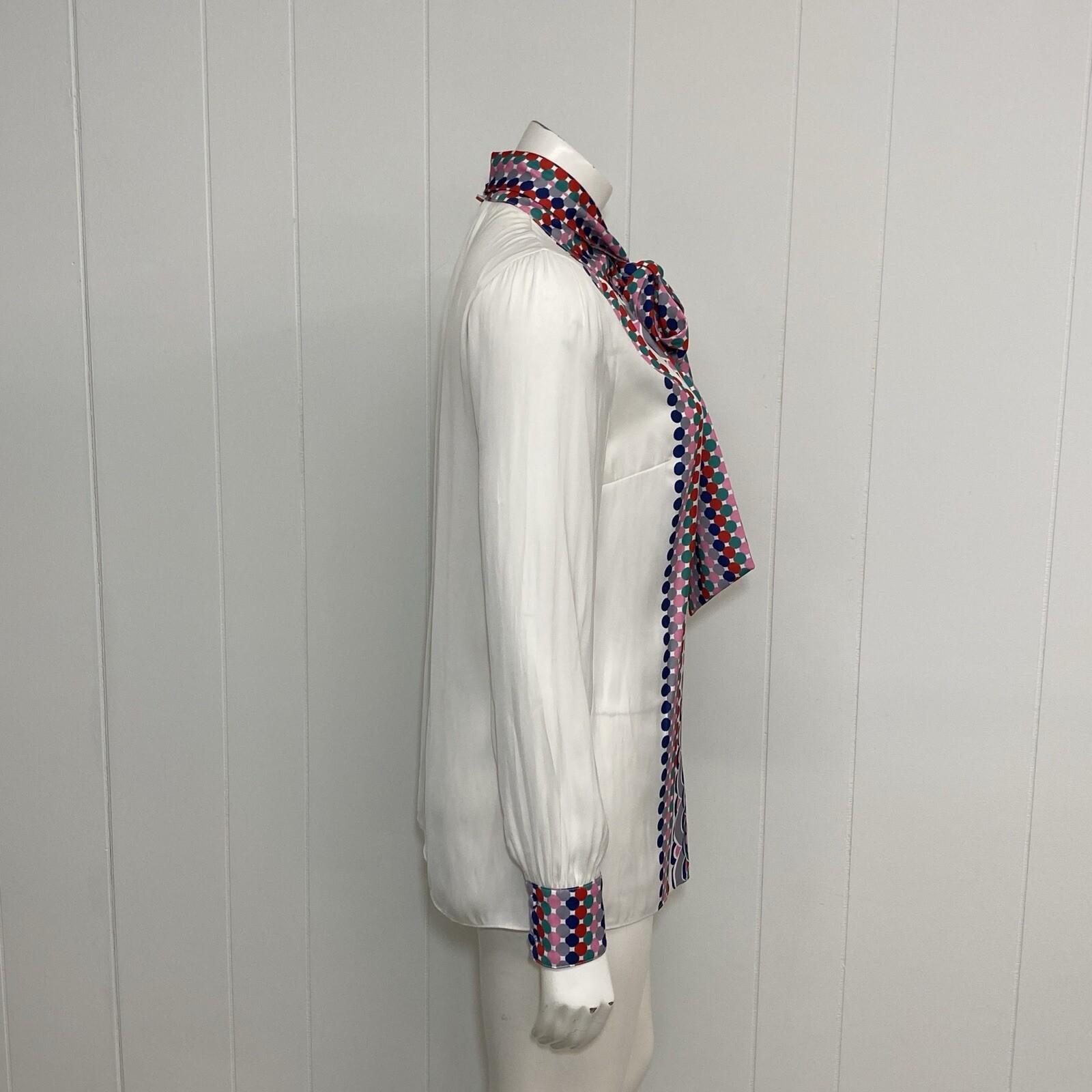 Boden Blous US 4 UK 8 Cream Satin Dotted Button Front Removable Self Tie Bow