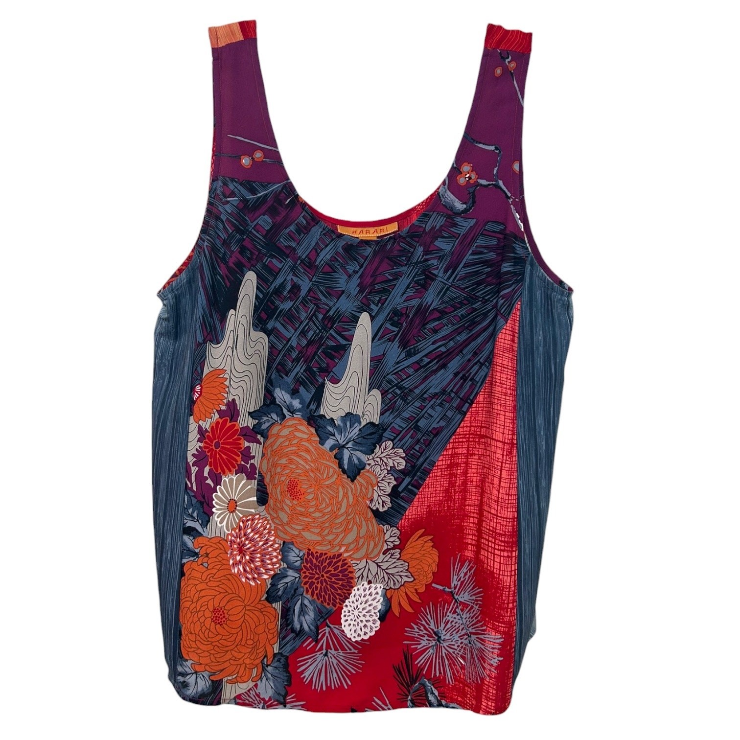 Harari, Women’s Sleeveless Silk Camisole Top Abstract Floral, Multi-Color Medium