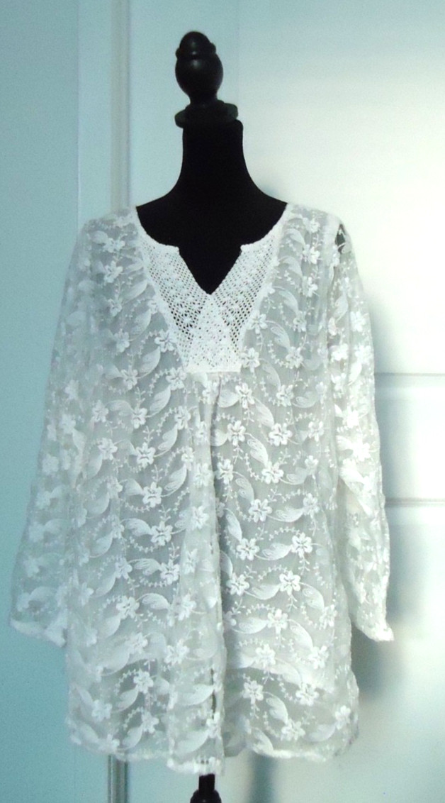 Cute Options Women’s White Lace Blouse 100% Cotton Embroidery Size-XL