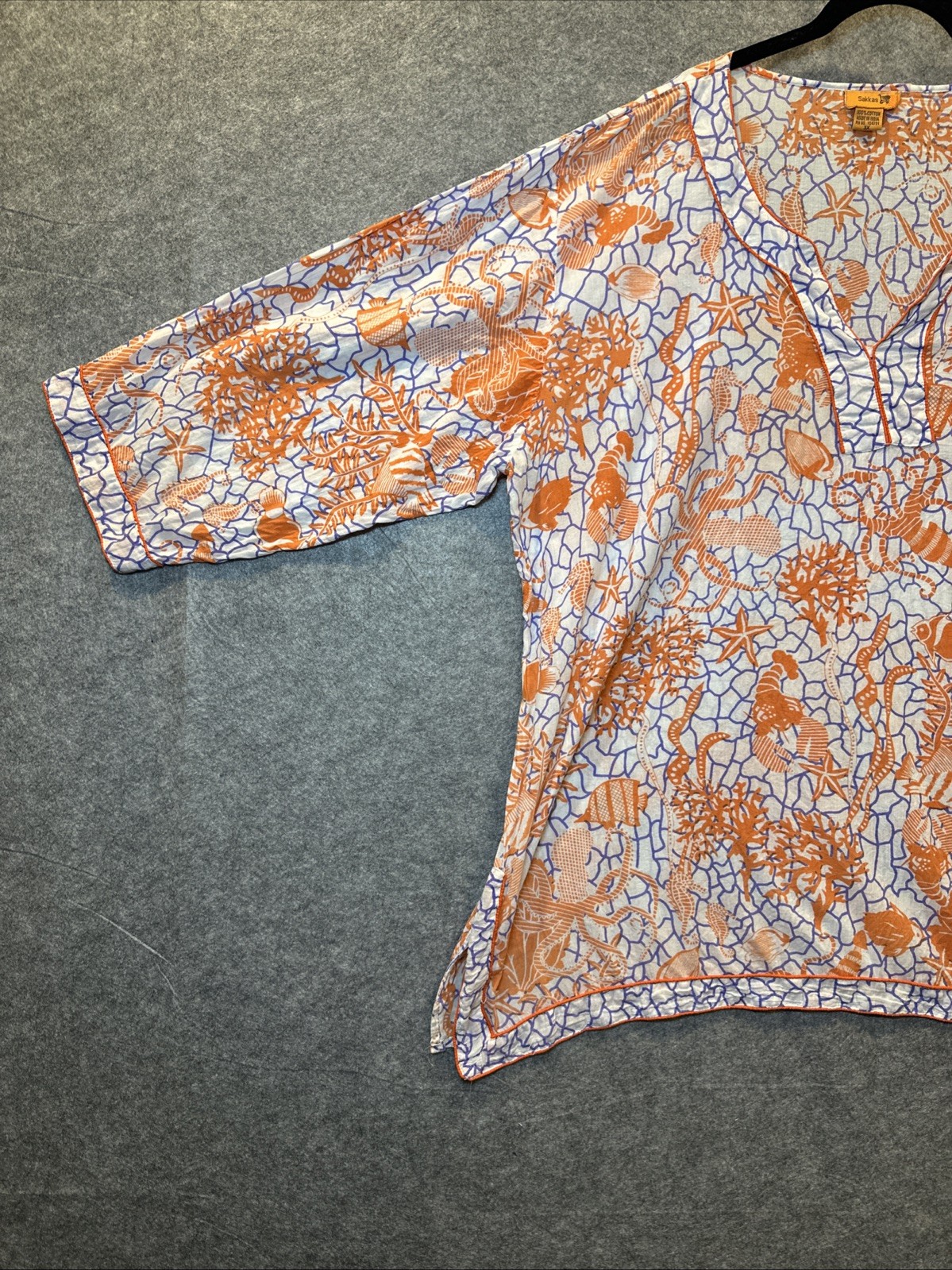 Sakkas Americas Long Sleeve Cotton Tunic Top 3X Orange White Boho Beach Vols