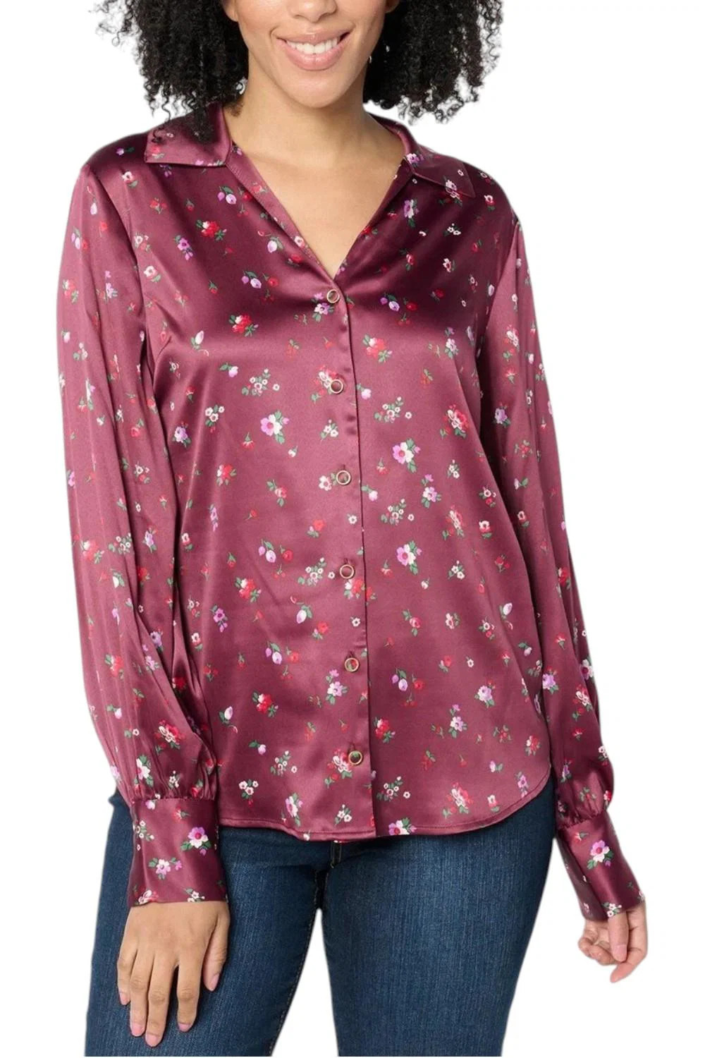 Isaac Mizrahi Live! Women’s Stretch Sateen Button Front Blouse Red