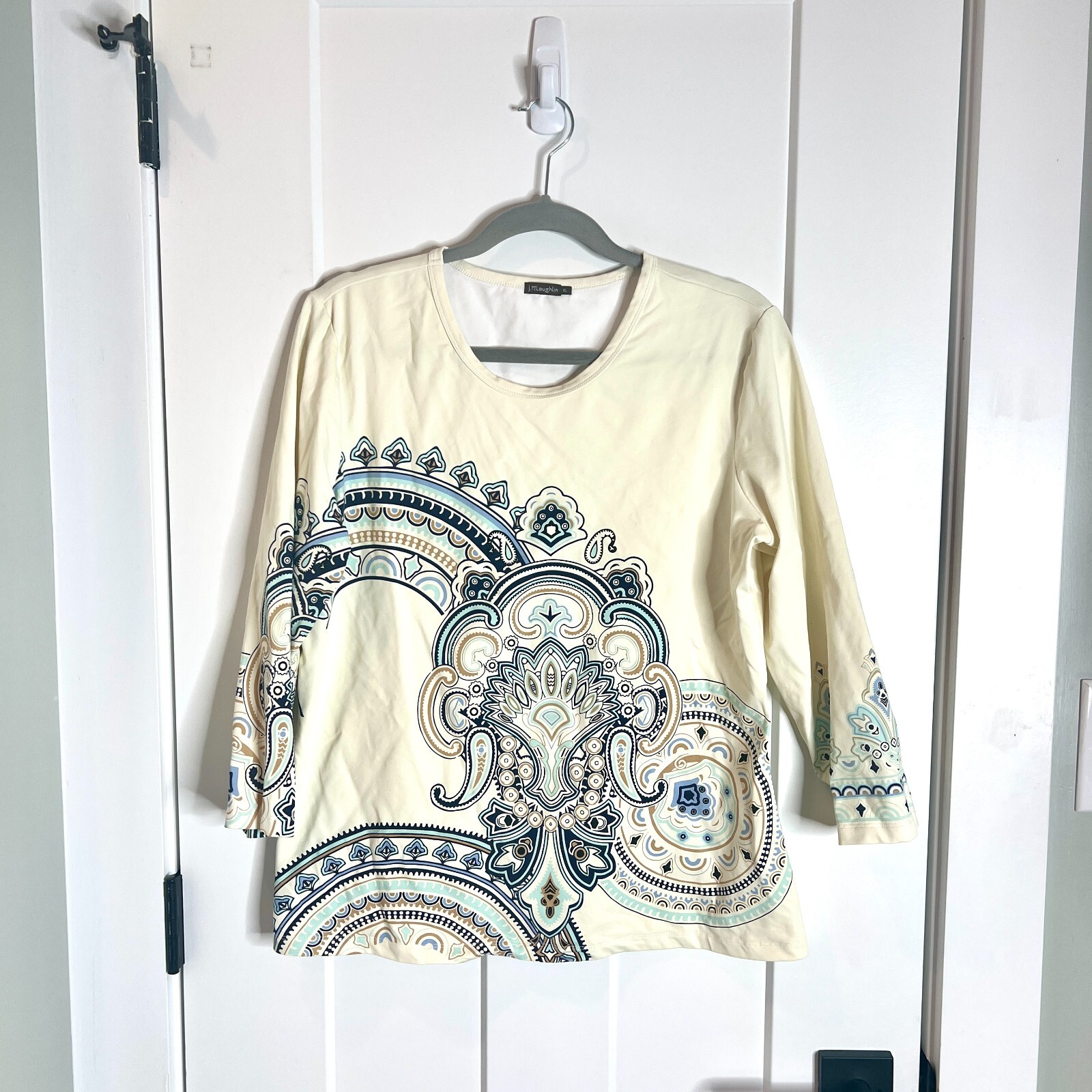 J. McLaughlin Catalina Cloth Top Bohemian Print Nylon Spandex Blend Summer XL
