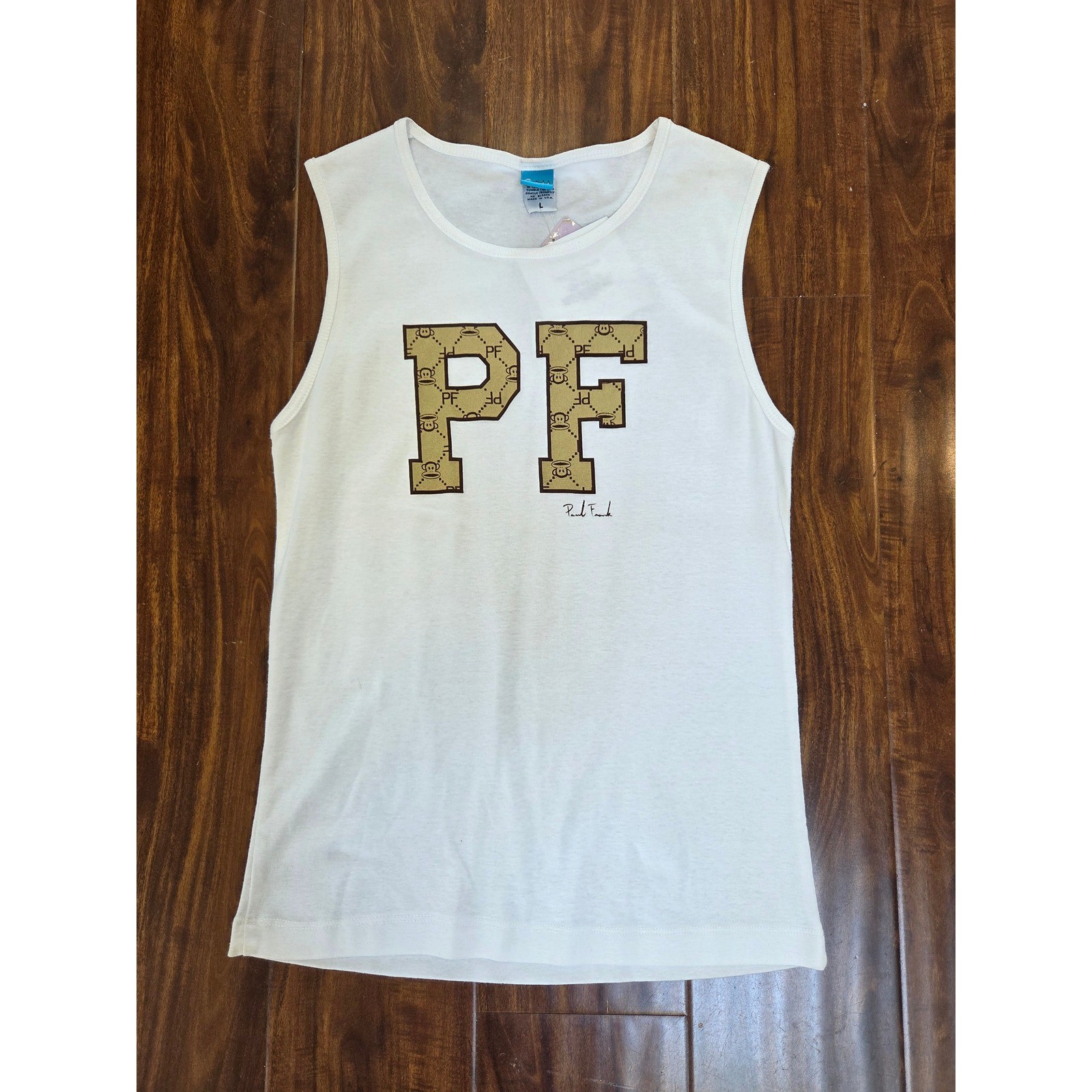 Paul Frank White Sleeveless Graphic Tank Top PF Julius Monkey Logo Large NWT