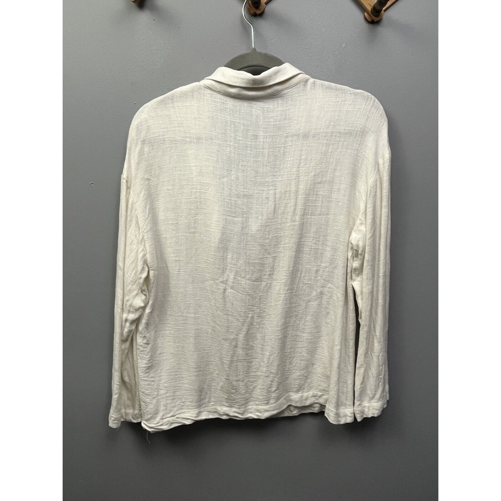Paper Crane Anthropologie Jacket Womens small Ivory Button Shirt pockets Linen