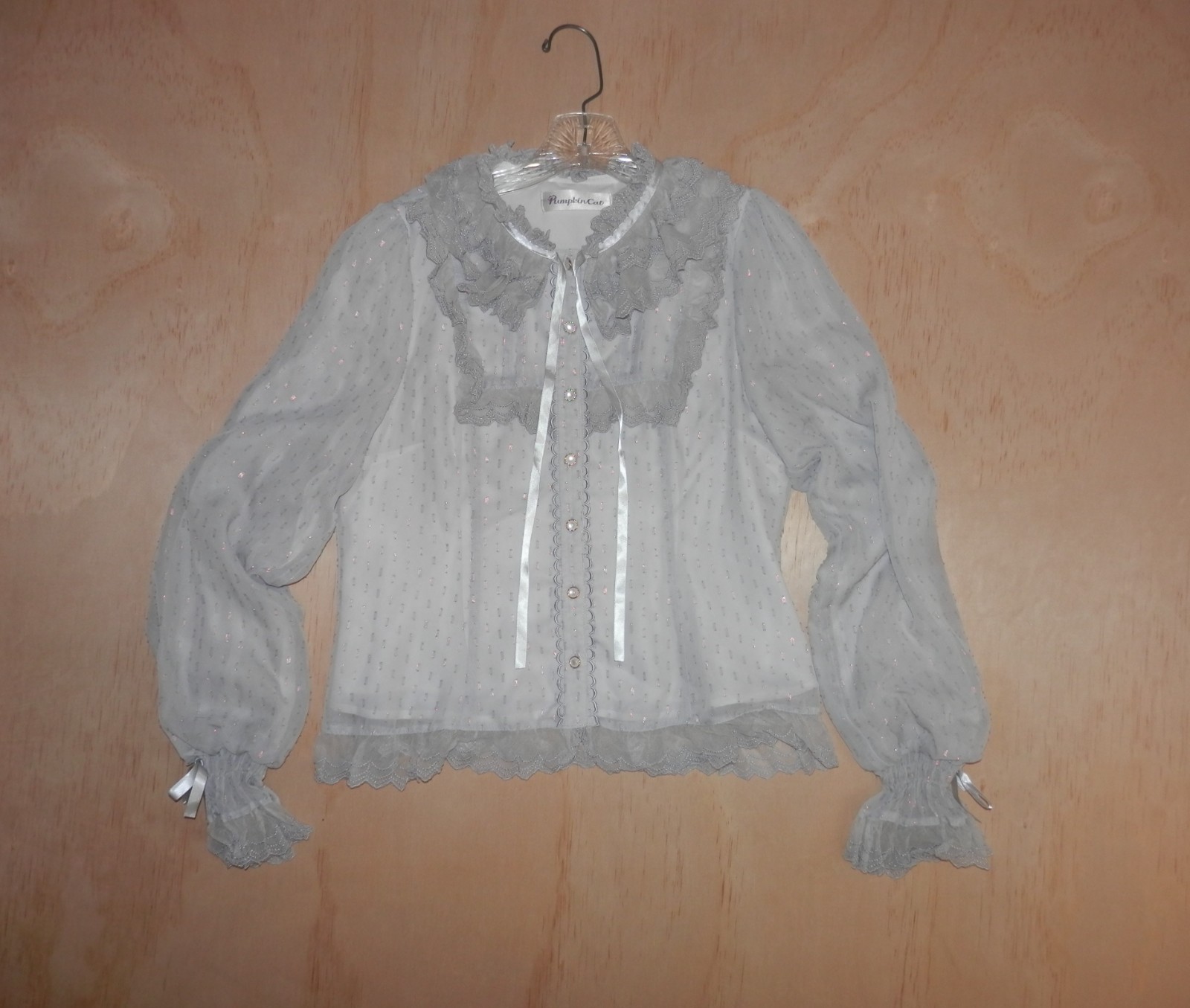 Victorian Edwardian XL Dolman Sleeve Mesh Embroid Overlay Blouse Shirt 5075