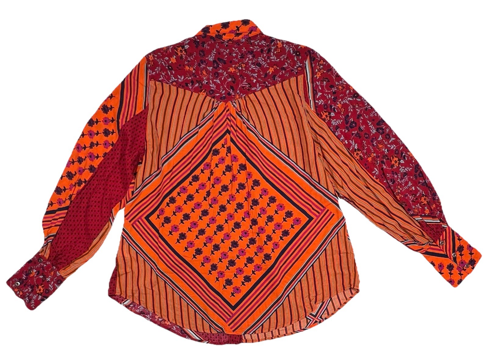 FREE PEOPLE Womens S Hazel Oversized Button Up Chili Pepper Boho Shirt Festival