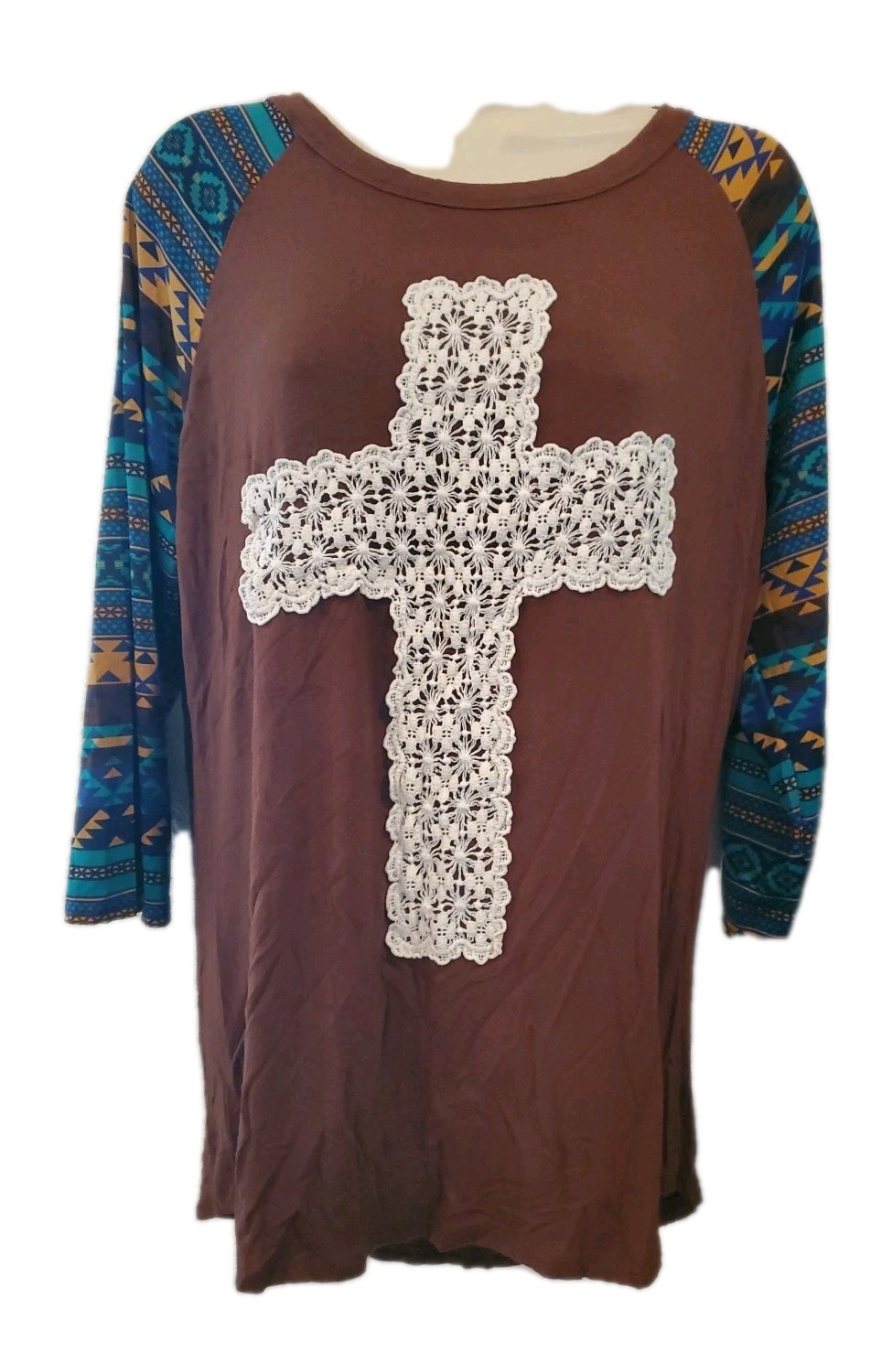 Southern Grace Womens Top Sz MEDIUM Brown 3/4 Sleeve Cotton/poly/spandex…