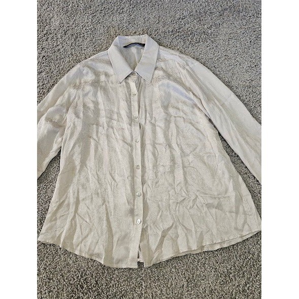 Peruvian Connection Women Medium Cream Floral Jacquard Viscose Button Up Blouse