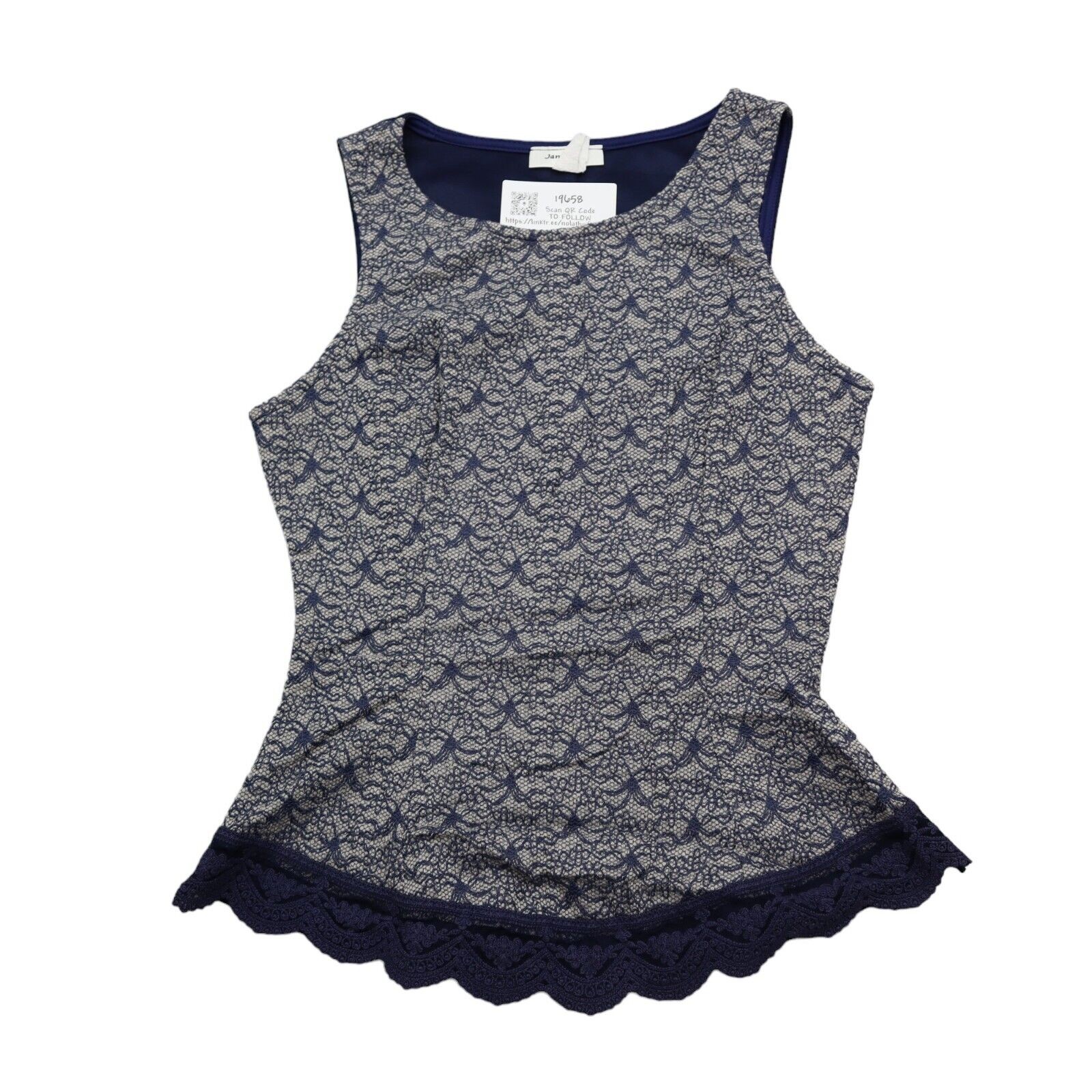 January 7 Shirt Womens M Blue Sleeveless Floral Lace Flare Pullover Top