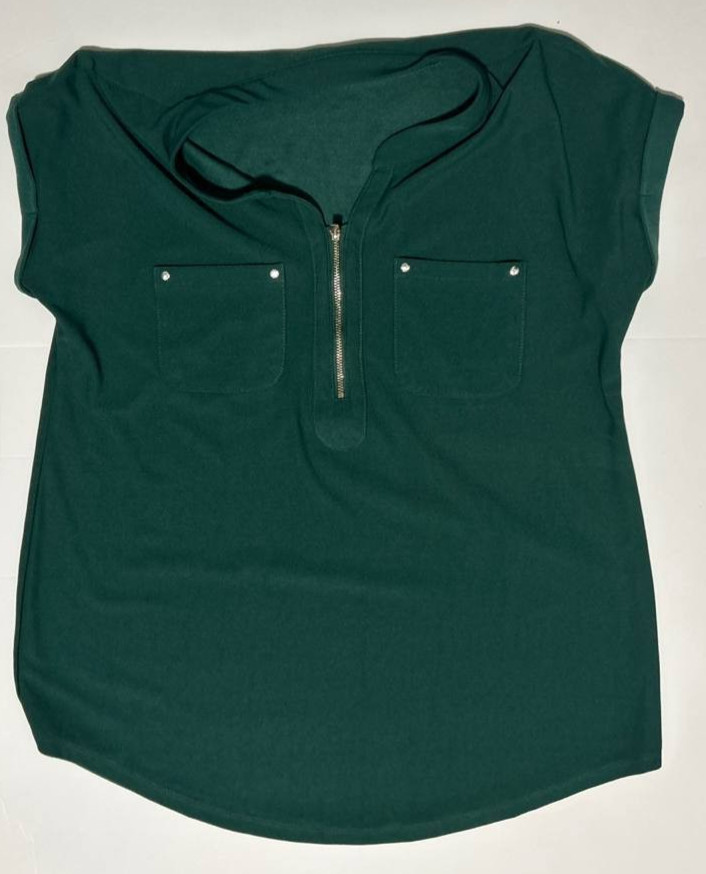 Lily Morgan Women’s S Dark Green Sleeveless Quarter Zip Utility Pocket Top