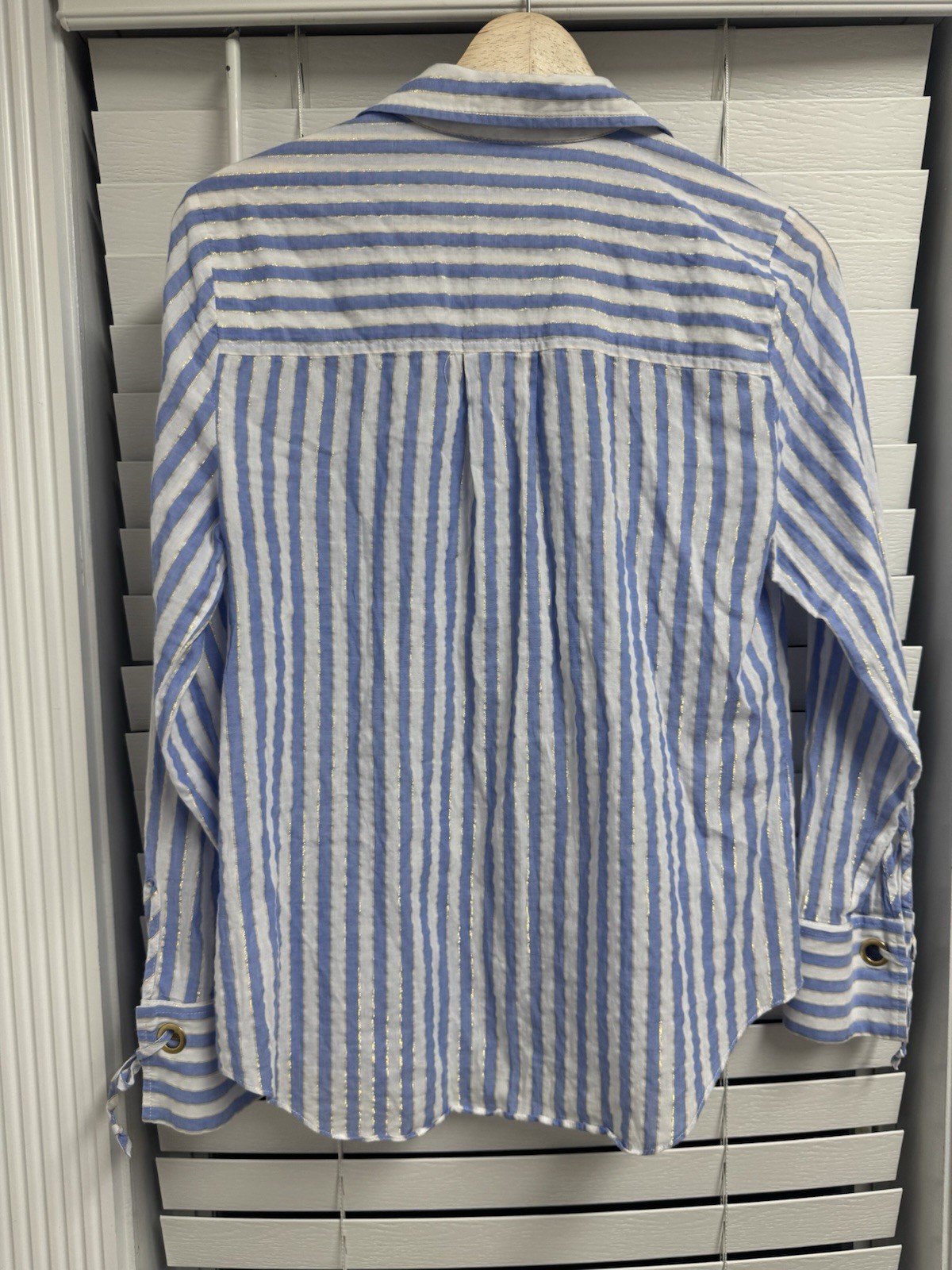Michael Kors Blue & White Striped Gold Style Long Sleeve Button Up Women’s S