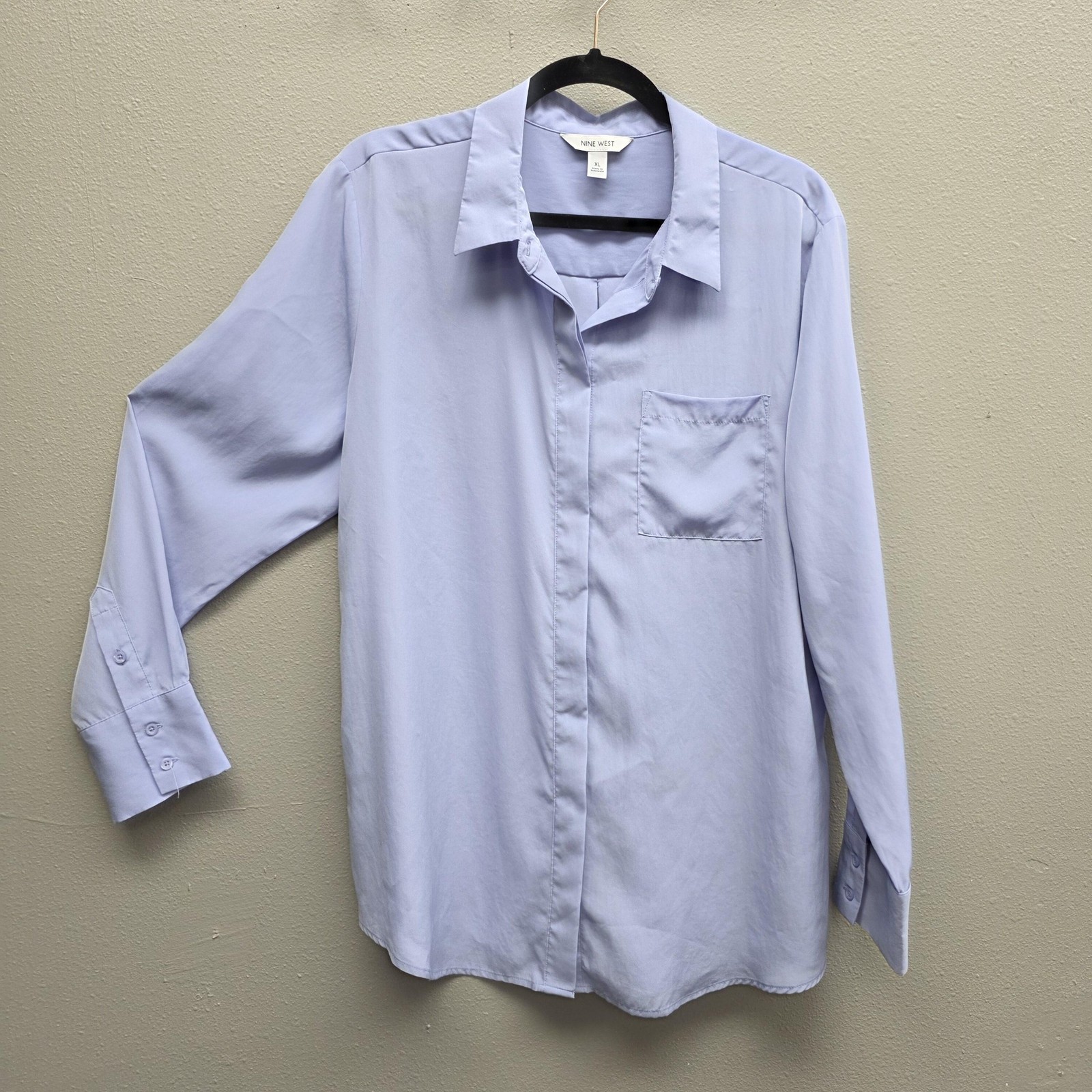 Nine West Shirt Womens XL Lavender Long Sleeve Button Front Placket Blouse Top
