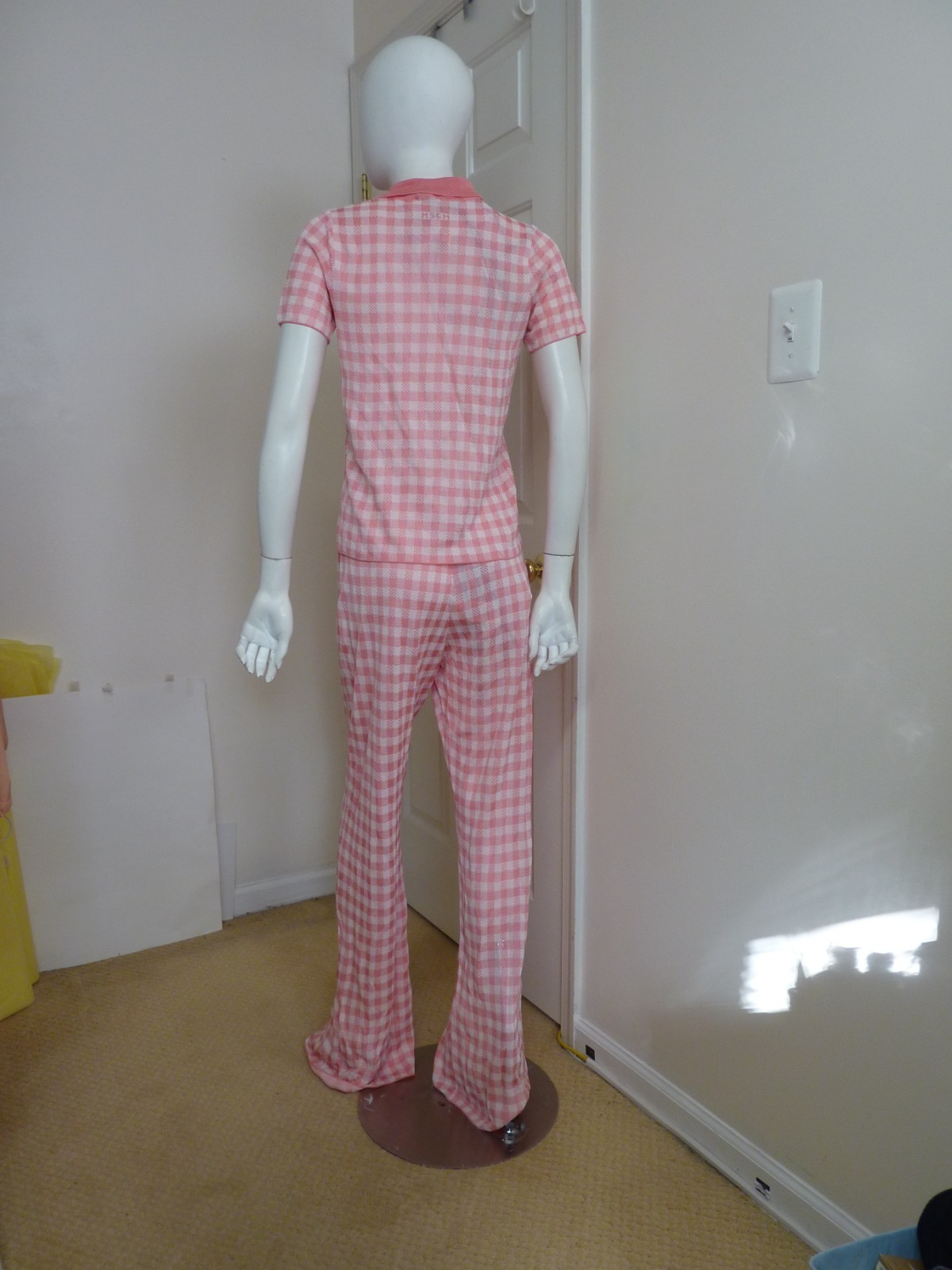 MSGM women Pink Plaid Polo Size:L $465 NWT