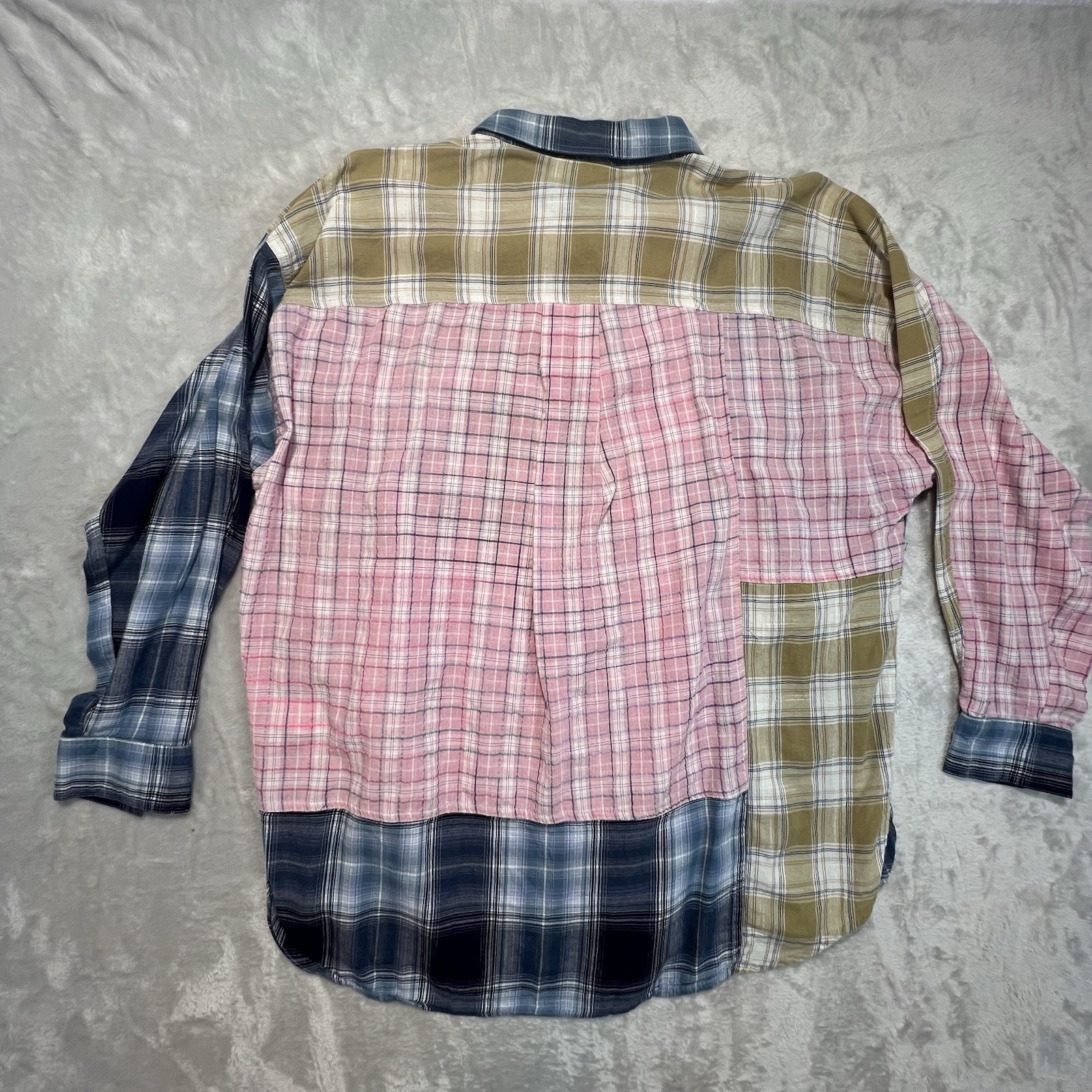 ee:some Boho Patchwork Oversized Button-Up Blouse Shirt Size M