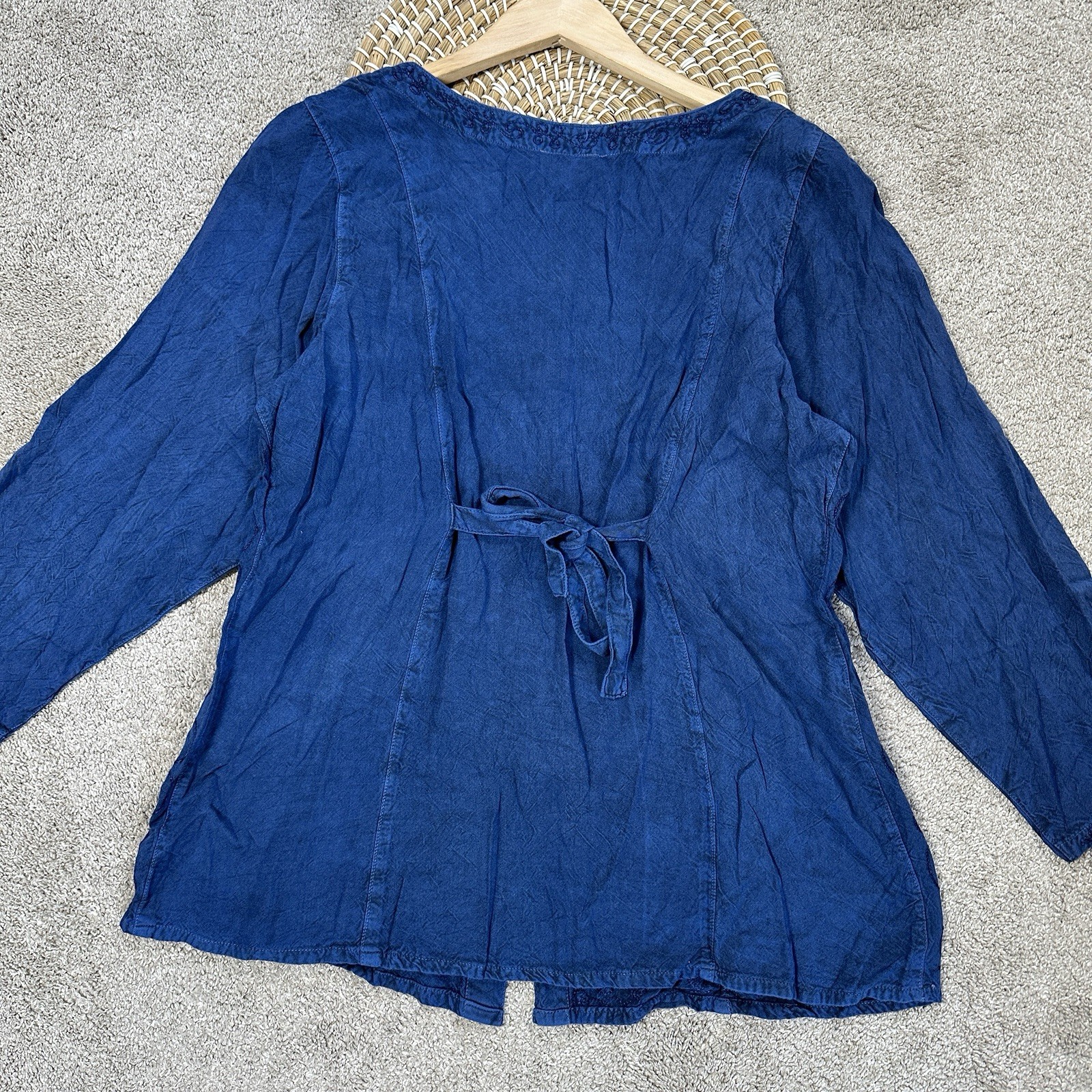 Sakkas Fedella Deep Scoop Neck Longsleeve Top Adjustable Back Straps Blue 1X/2X