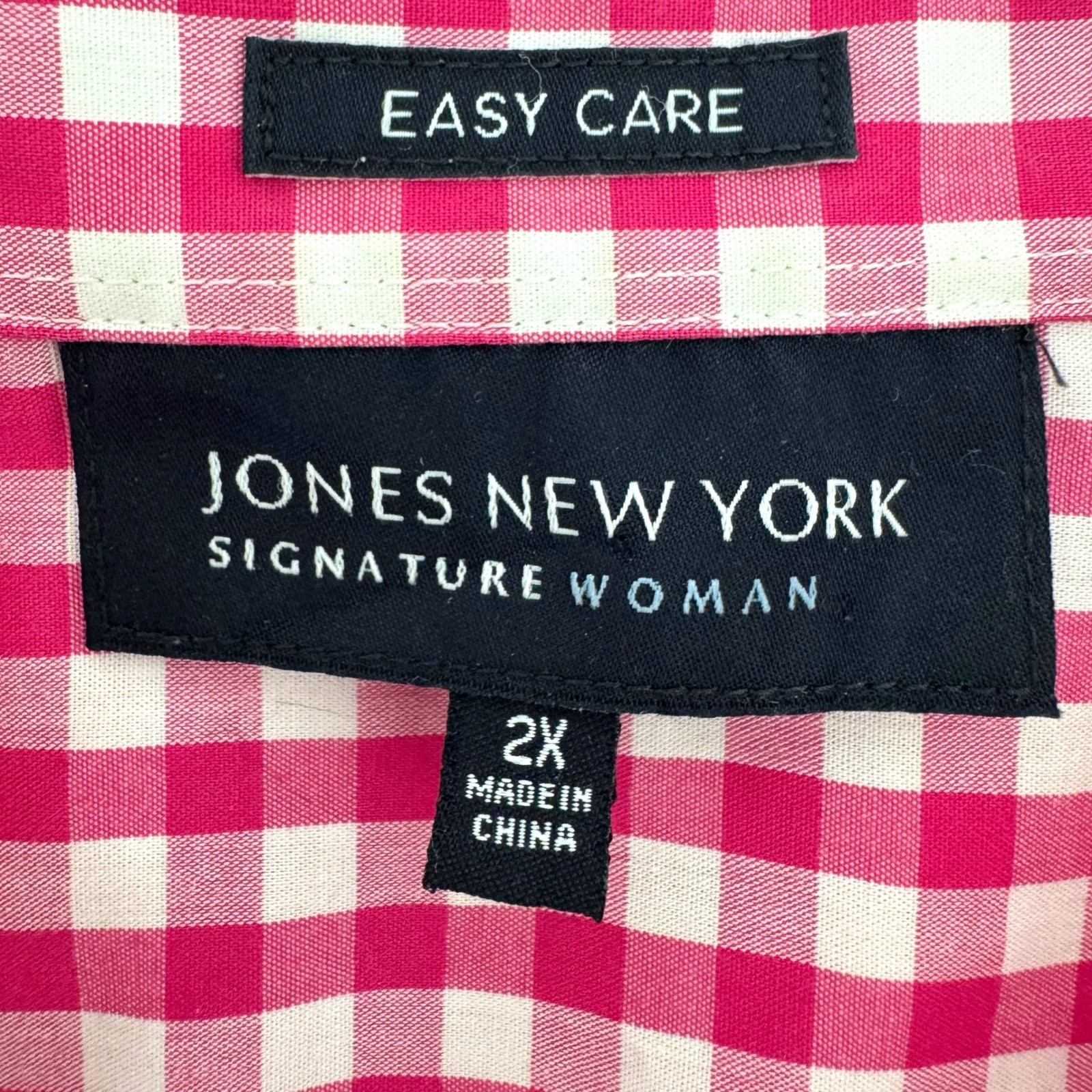 Jones New York Signature Woman Pink Gingham Button Down Shirt Plus Size 2X