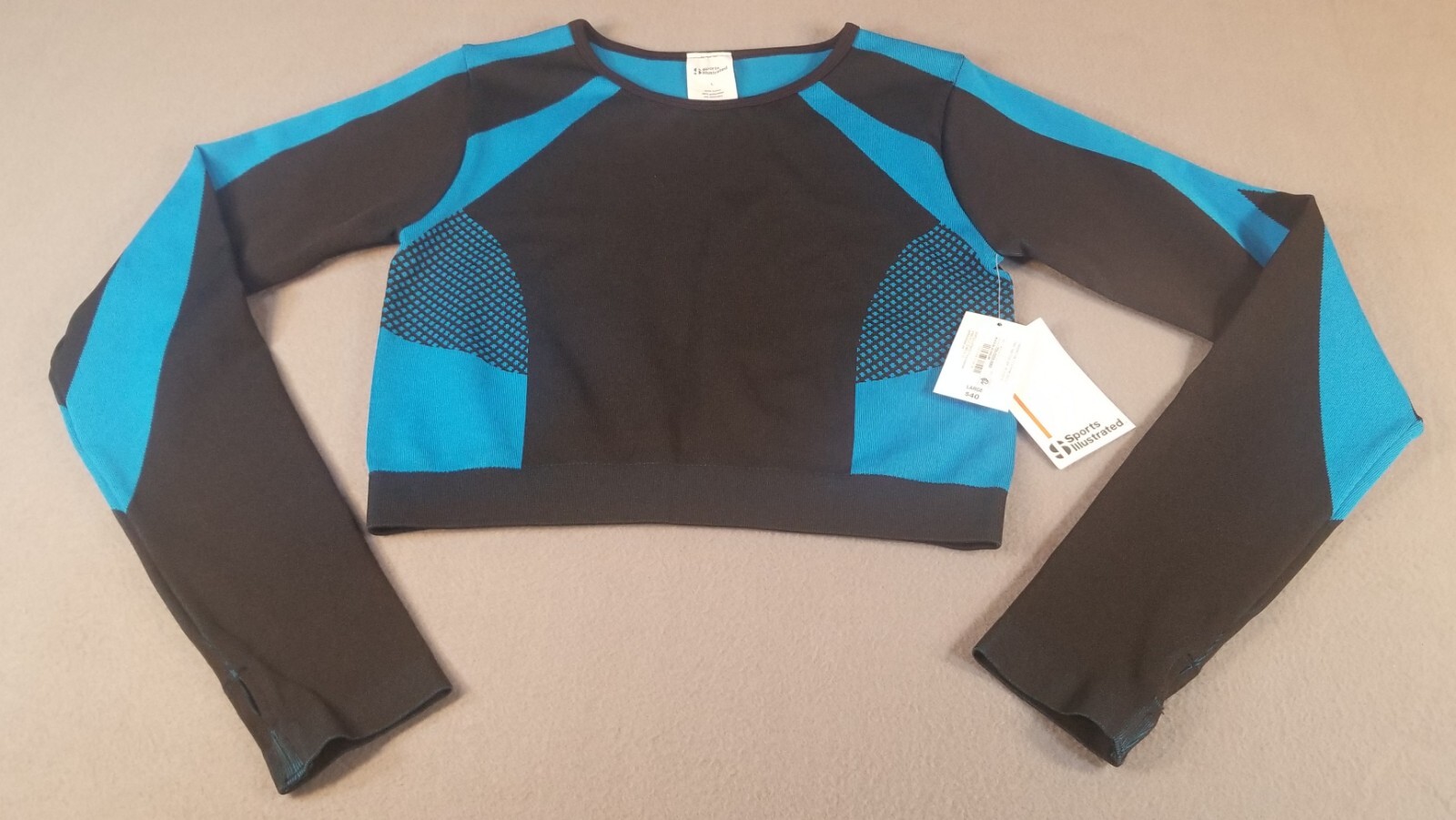 Sports illustrated Womens Longsleeve Colorblock Tee LARGE Blue Black Athletic
