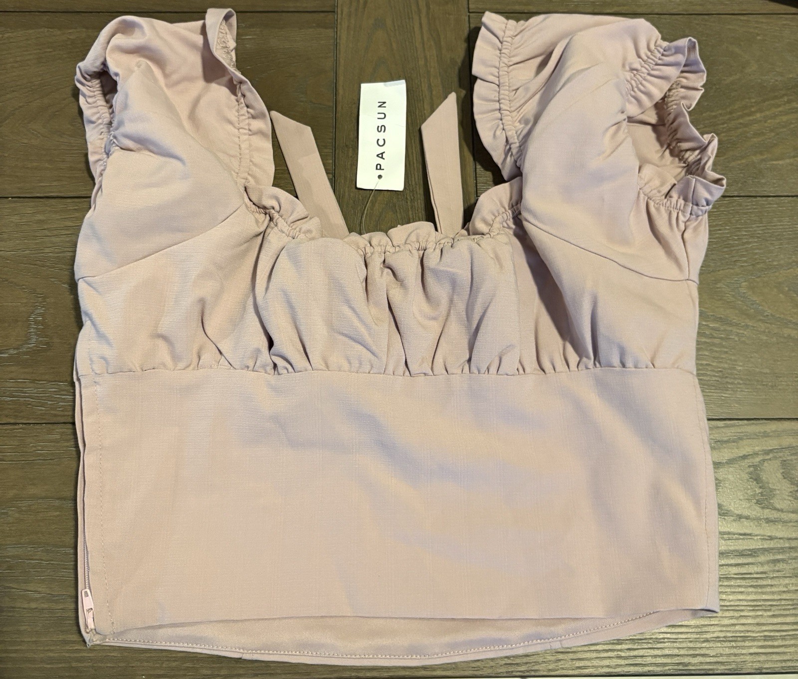 PacSun Pink Solid Puff Sleeve Cropped Ruffle Bow Side Zip Top Women’s S