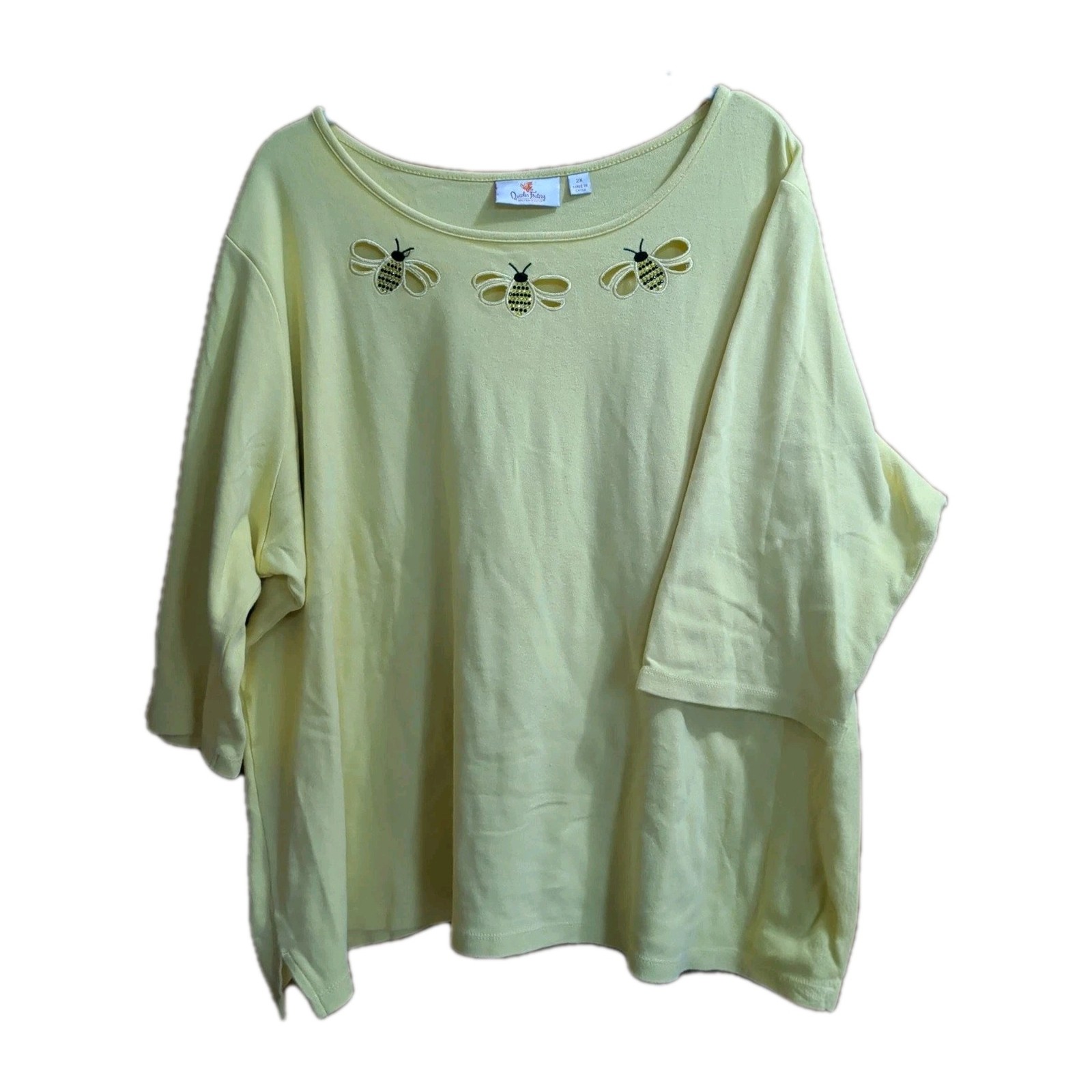 Quacker Factory Top 2X Yellow Bees Whimsical Cottagecore Sparkle Grandmacore