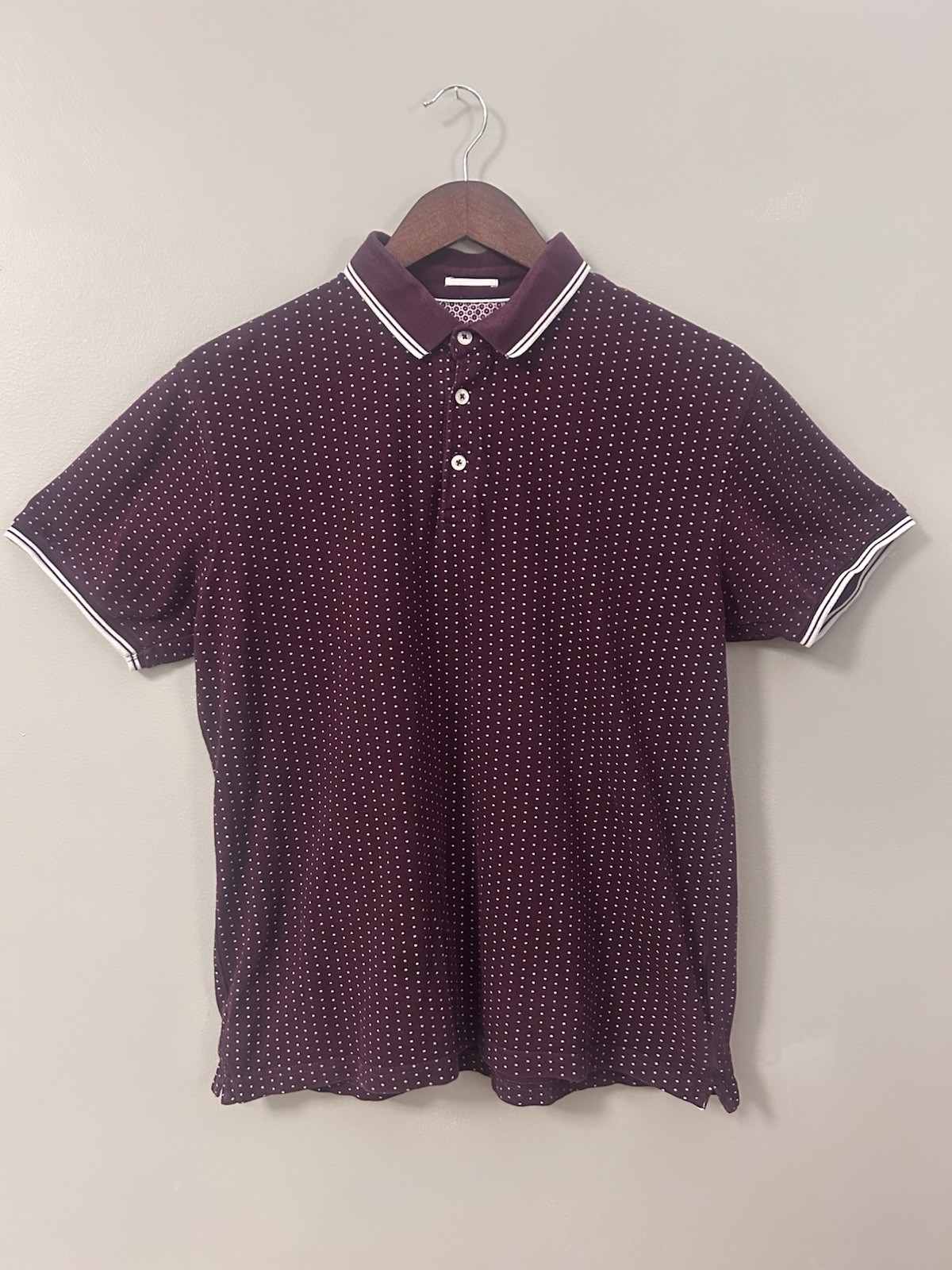 DENIM & FLOWER RICKY SINGH Slim Polo Burgundy White Poka Dot M Golf